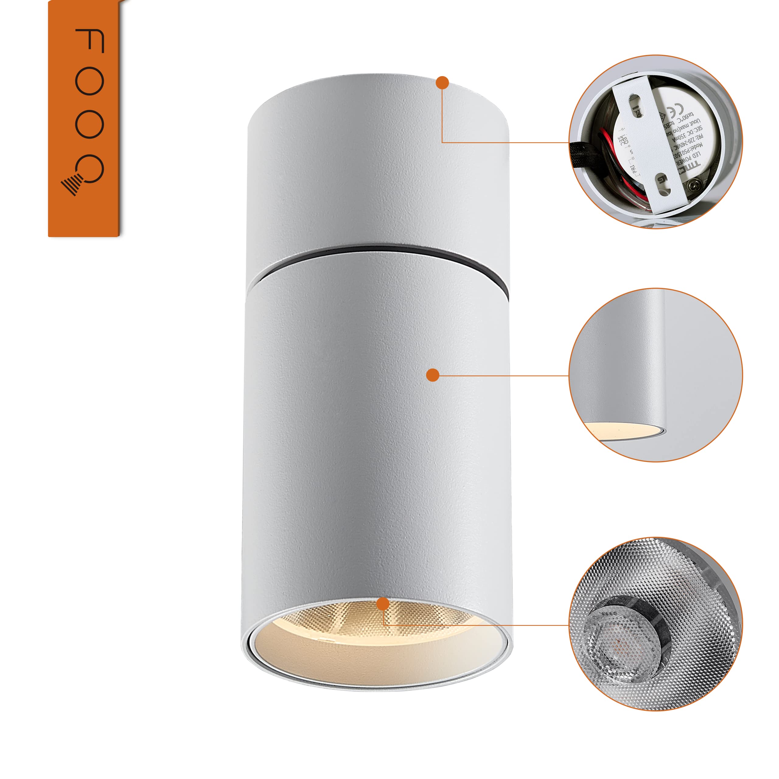 Foco de techo Giratorio 9W Lámparas montadas en superficie Módulos LED Focos de pared 920 lúmenes 3000K para sala de estar Dormitorio Oficina Cocina, paquete de 4