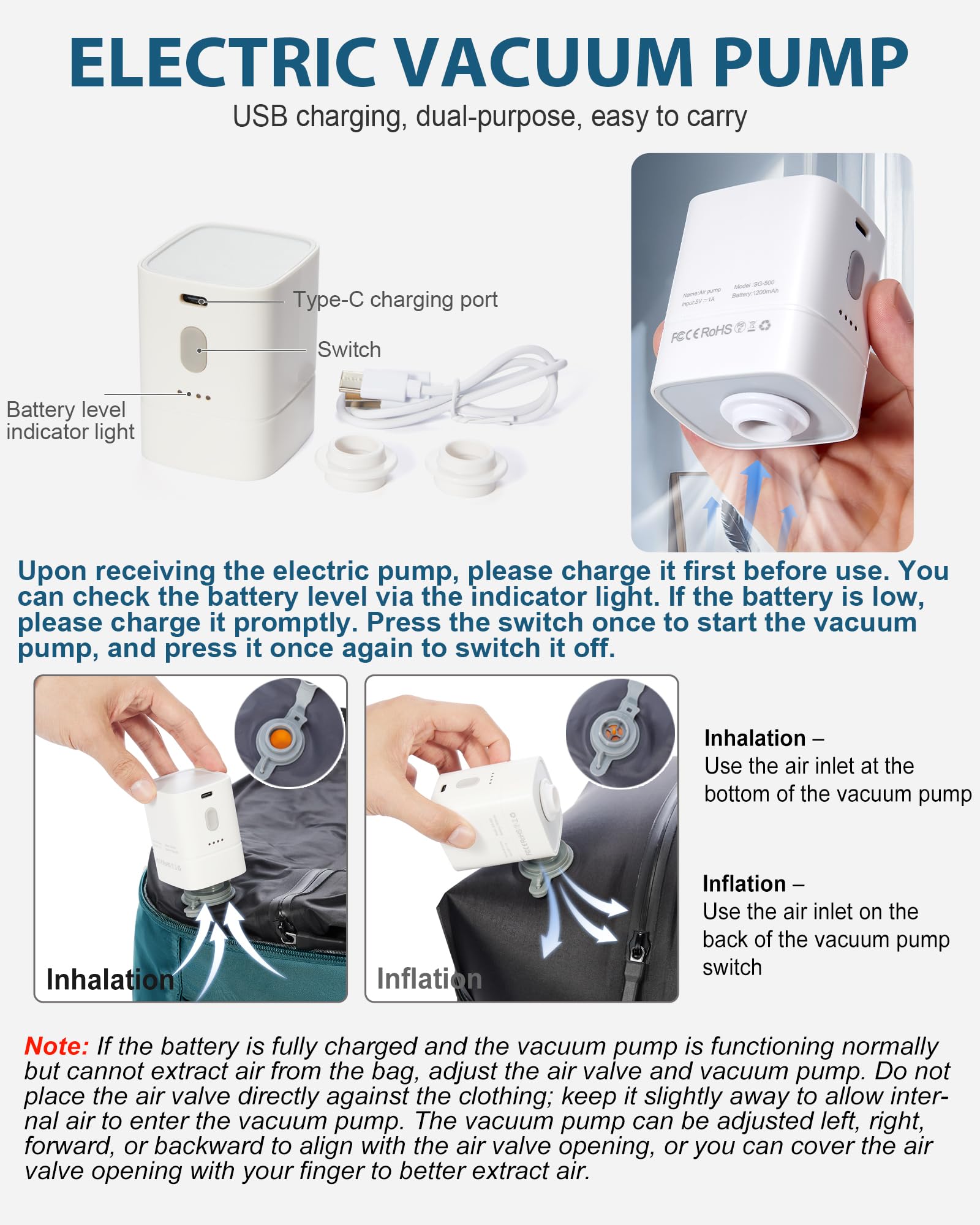 suradar Zaino sottovuoto da viaggio con pompa a compressione, zaino con compressione sottovuoto, per Ryanair, borsa da cabina 40 x 20 x 25 cm, per Ryan Air Bag da 40 x 20 x 25 cm, A1 - Blu pavone