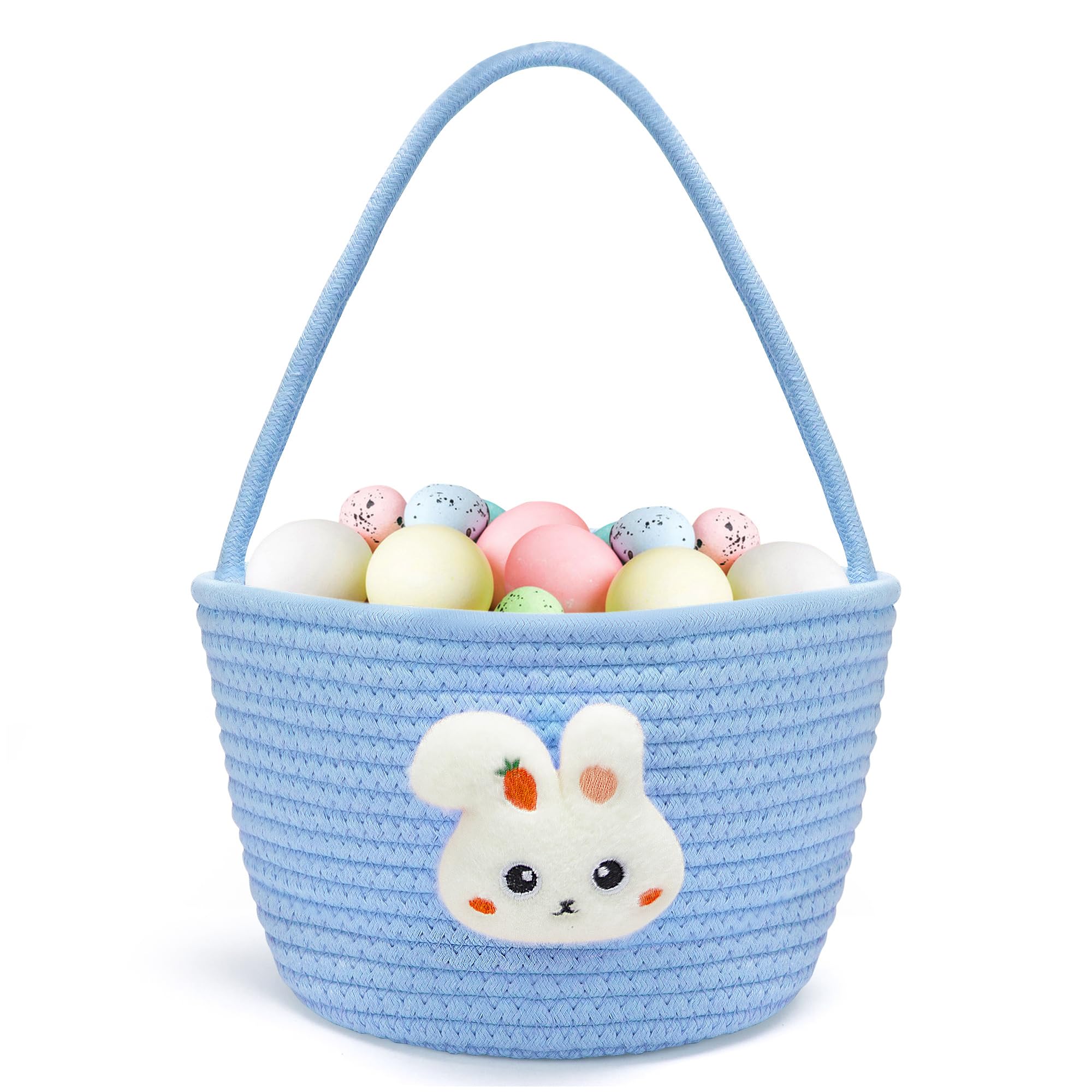Goodheim Osterkorb für Kinder mit Henkel – Süßes Osterkörbchen mit Plüsch Häschen, Personalisierbar, Osternest zum Befüllen für Jungen und Mädchen Blau