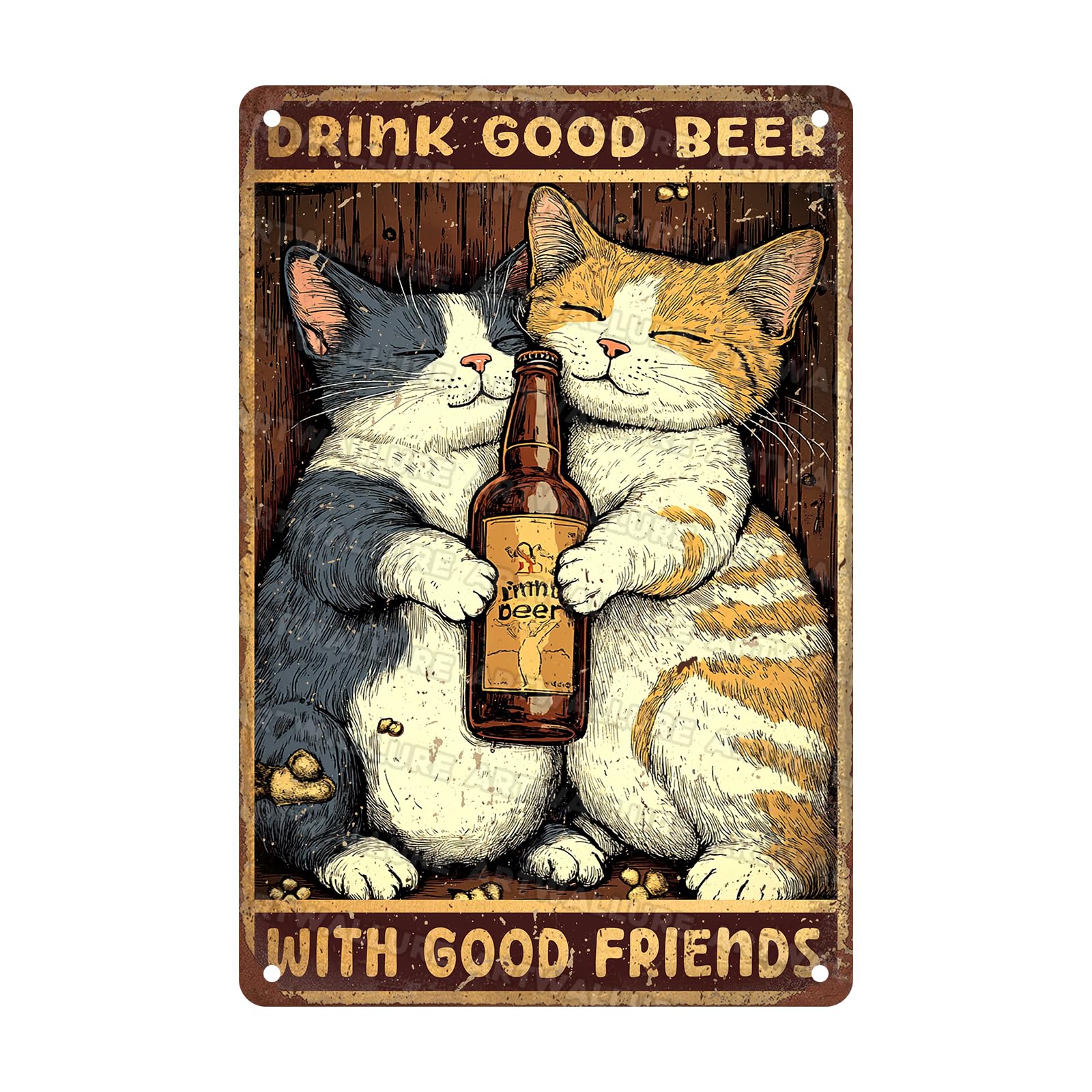 Vintage Cat Beer Metal Sign Cats Drink Good Beer With Good Friends Metal Poster Home Garden Cafe Office Restaurant Garage Rustic Aluminium Sign Art Wall Decor 8x12Inch