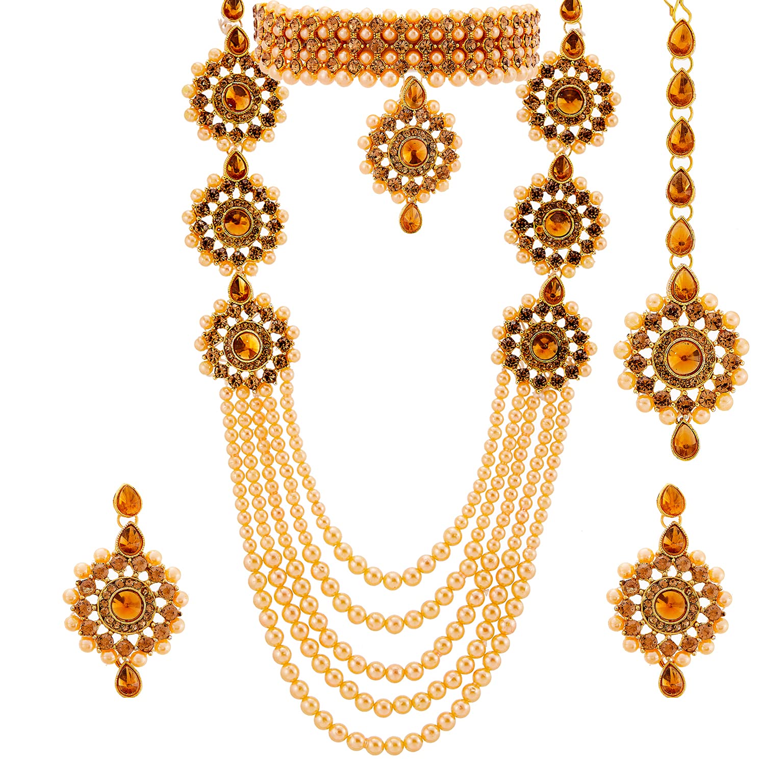 ZENEME Jewellery Sets for Women Gold Plated Bridal Long Necklace Set Neck Choker with Earrings and Maang Tikka for Women & Girls (LCT) (B09B7WVL1Y) Amazon Price History, Amazon Price Tracker