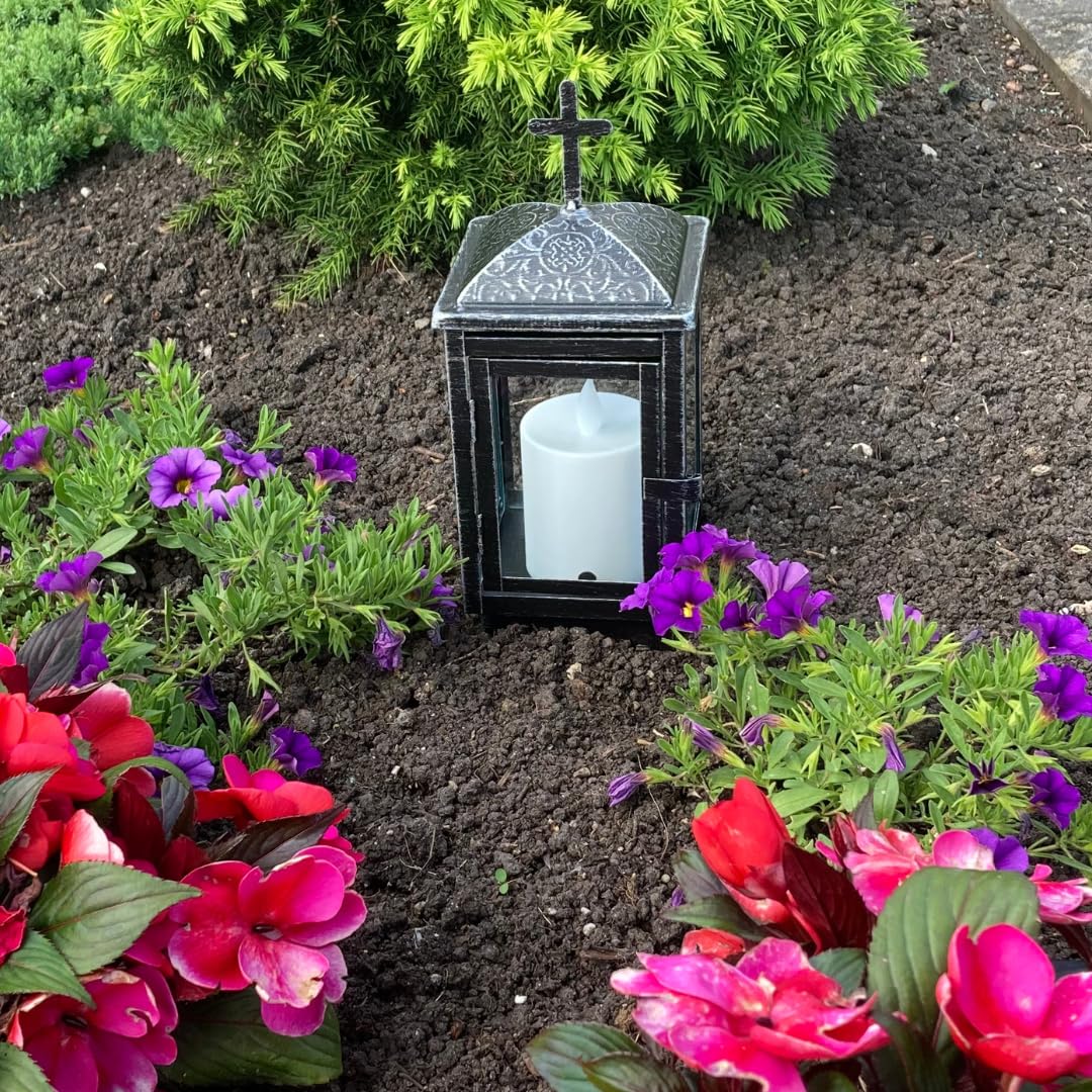 Lanterna funeraria cimitero incl. candela gratis, lampada per tomba, luci funerali, decorazione per cimitero