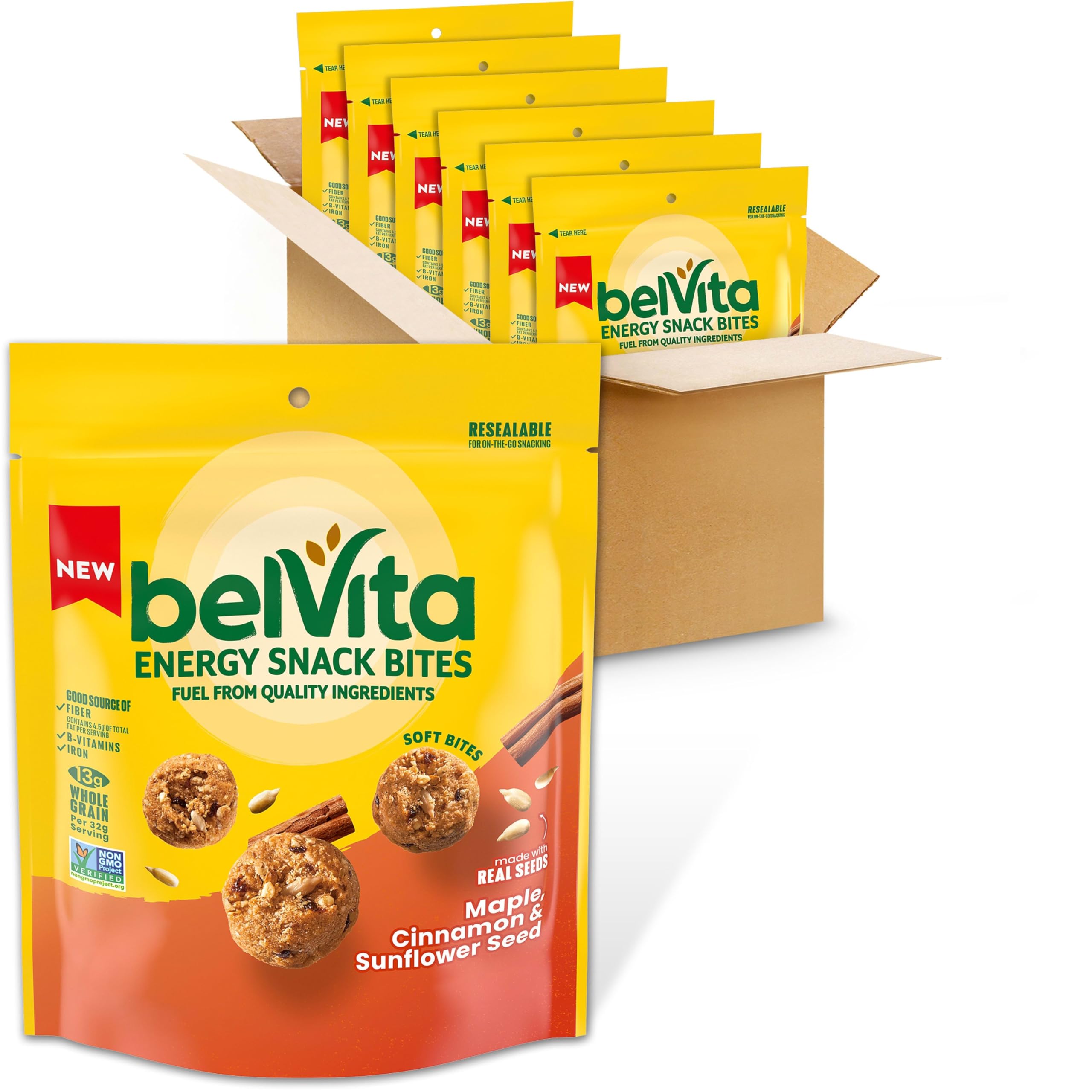 belVita Energy Snack Bites, Maple, Cinnamon and Sunflower Seed, 6-5 oz Bags