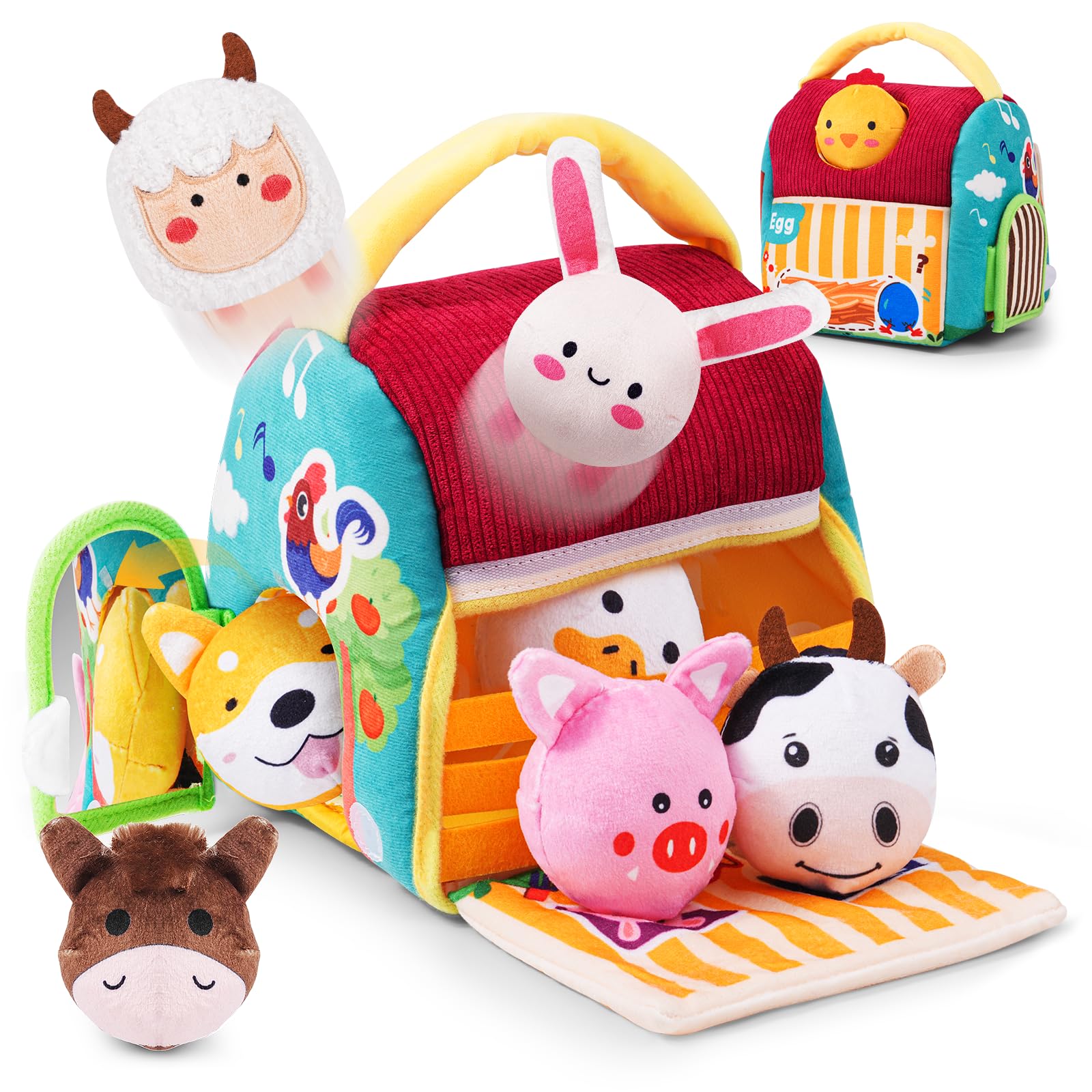 Yeeammk Baby Toys 6-12 Months, 9PCS Montessori Sensory Toys with Surprise Barn Stuffed Farm Animals