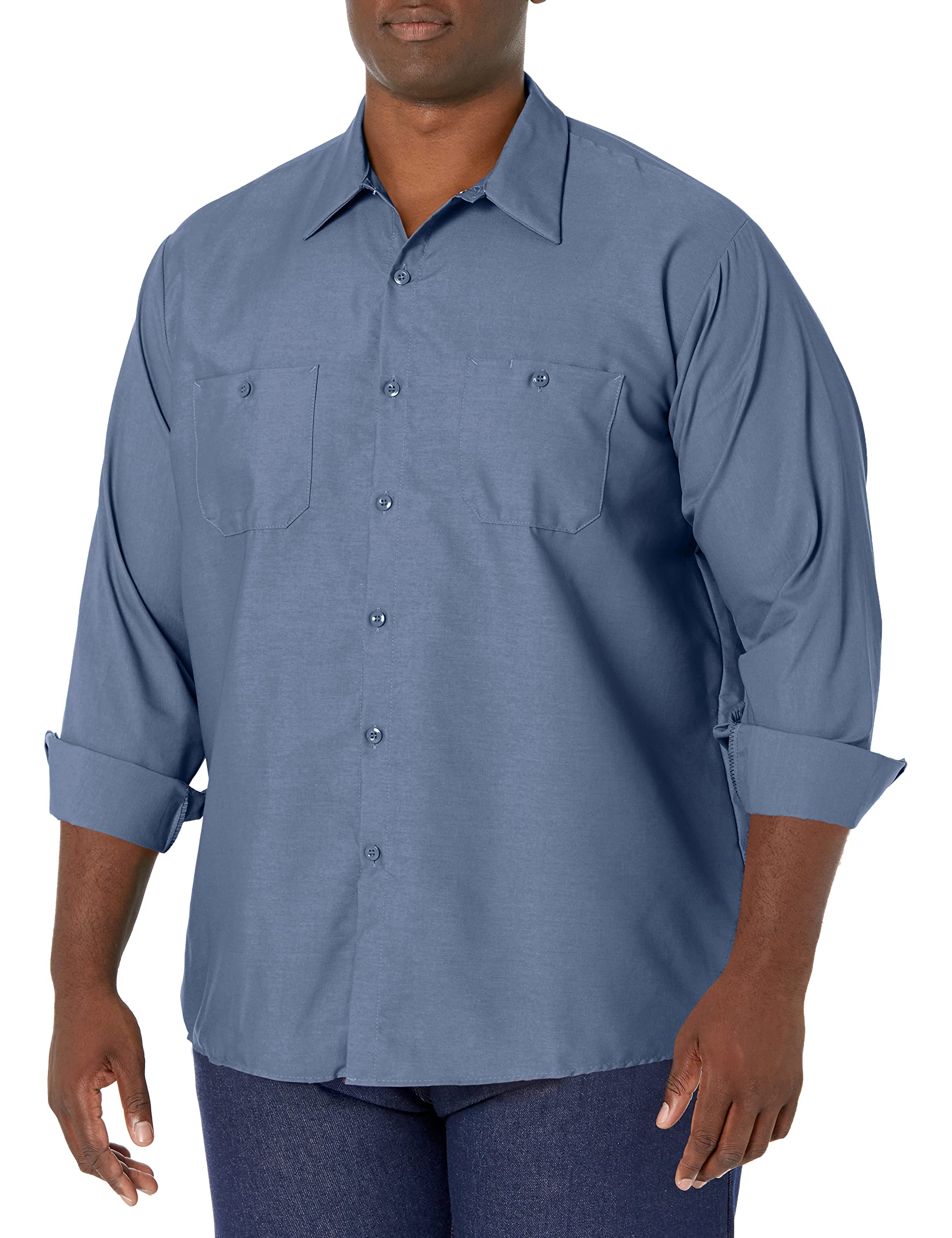 Red Kap Men's Industrial Work Shirt, Regular Fit, Long Sleeve Utility Button, Postman Blue, XXXL Tall