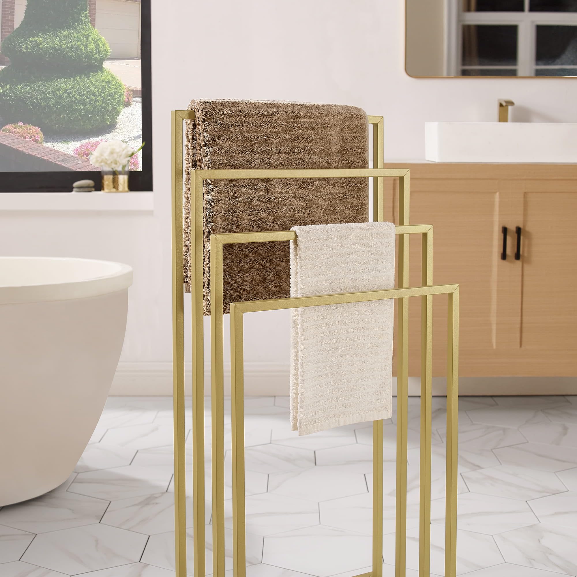 Porte-Serviettes Or Mat – 4 Niveaux – élégant pour Salle de Bain ou Espace Bien-être