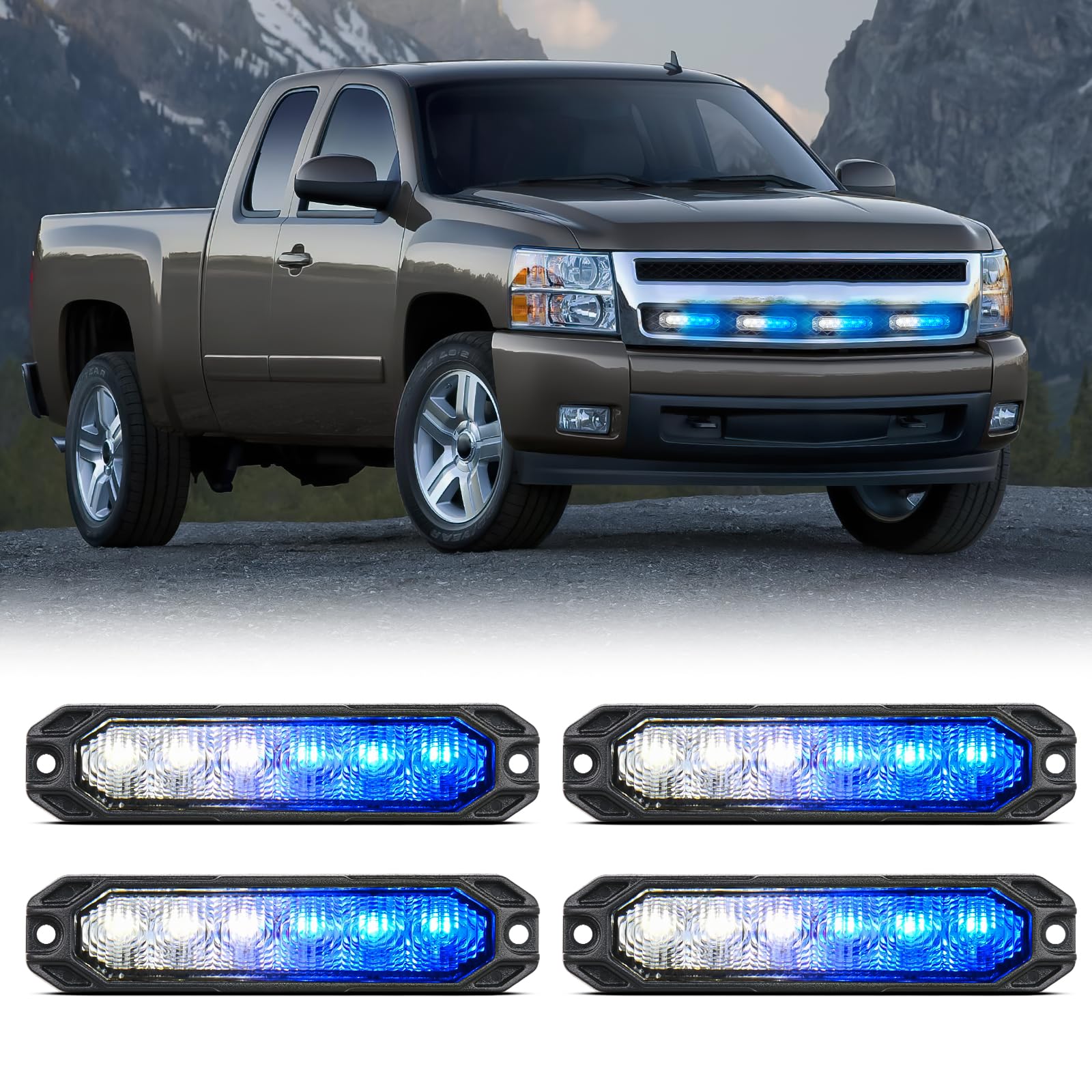 Nilight 6LED Blue White Emergency Strobe lights Sync Feature Surface Mount