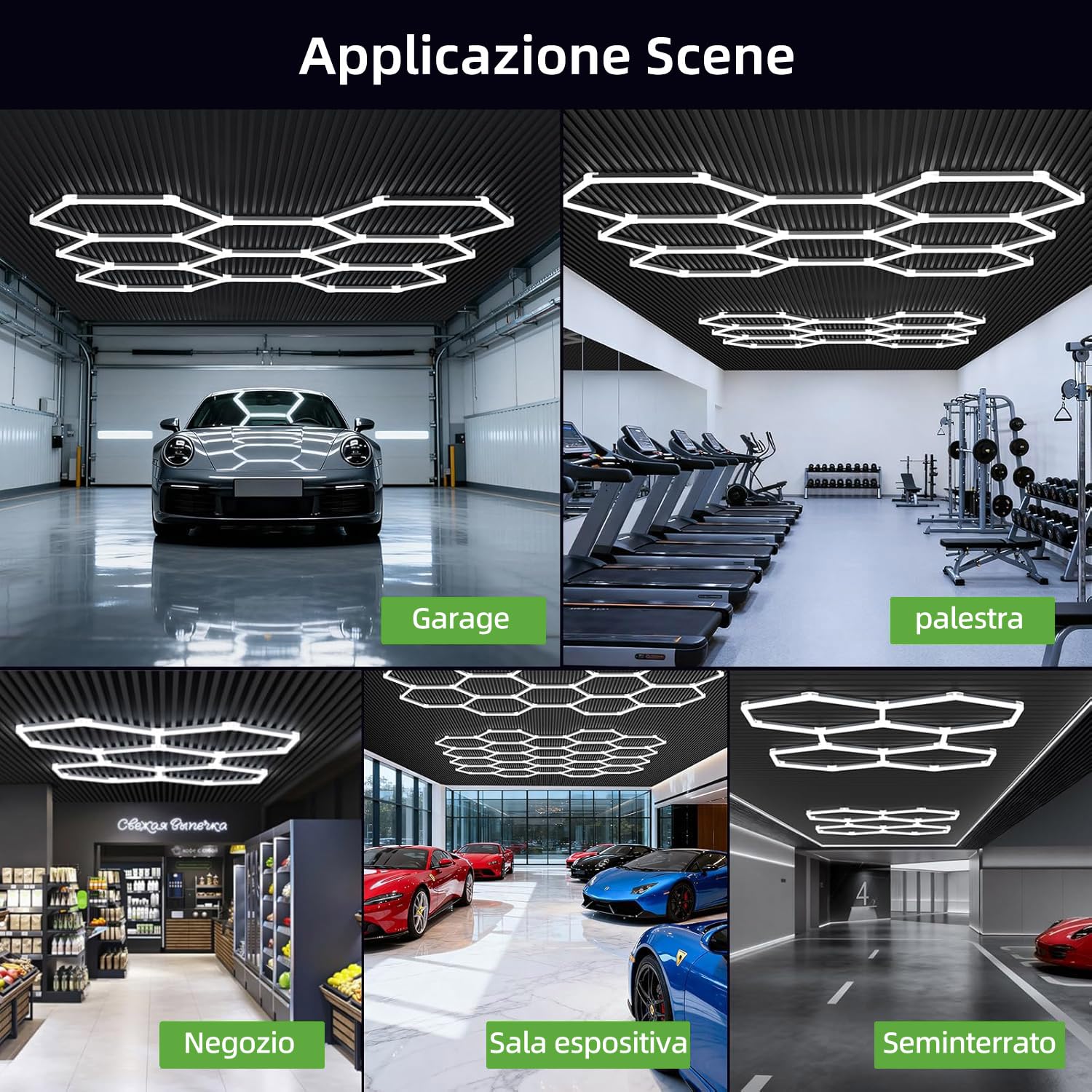Lampada a LED Esagonale,plafoniera a LED a Nido d'Ape,luci esagonali per Garage,1-8 buche tra Cui Scegliere,Adatte per Garage,autolavaggi,palestre o Centri Commerciali,ECC