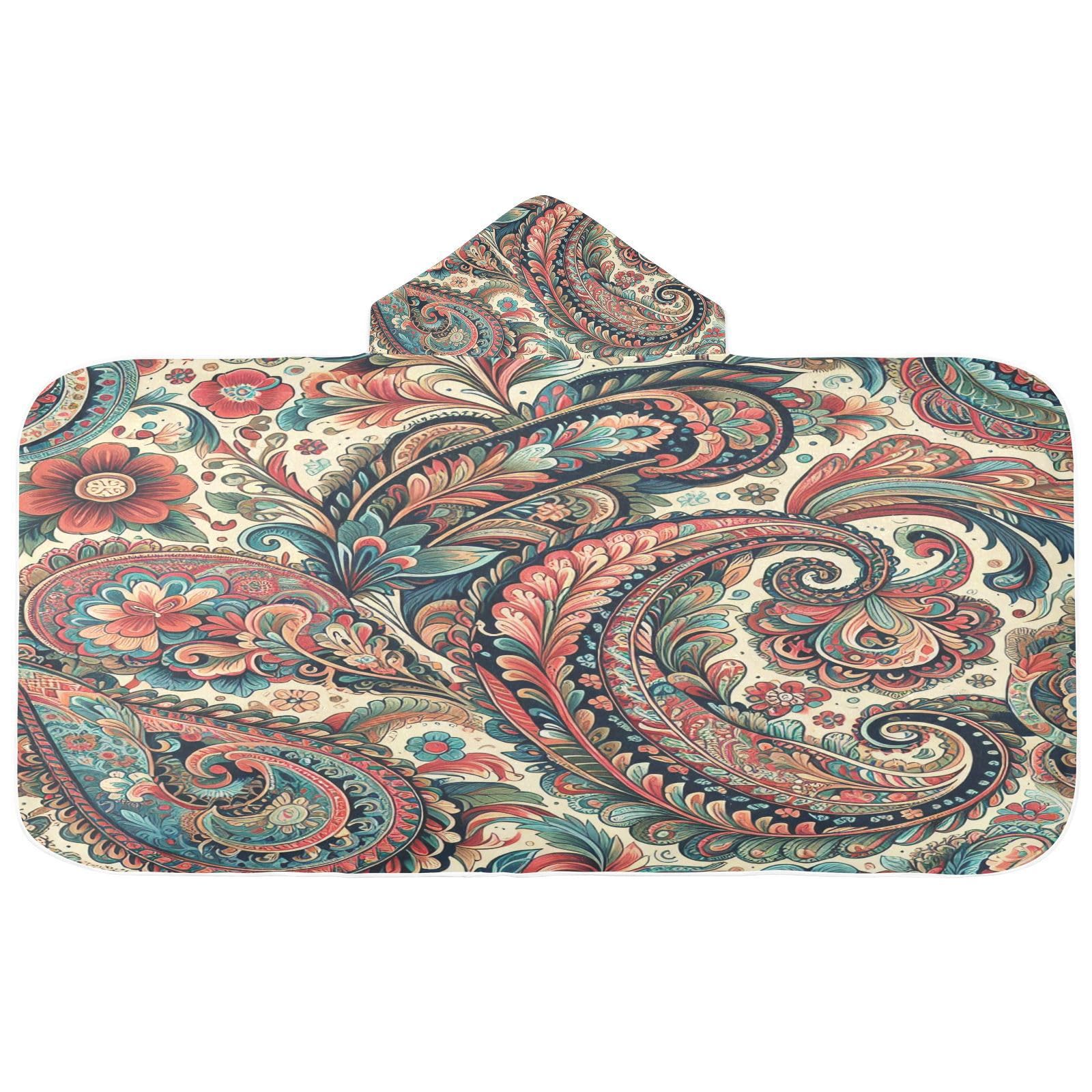 Kigai Paisley Hooded Beach Towel for Kids Soft Absorbent Quick Dry Bath Towel with Hood Lightweight Toddler Shower Pool Bath Wrap for Boys Girls