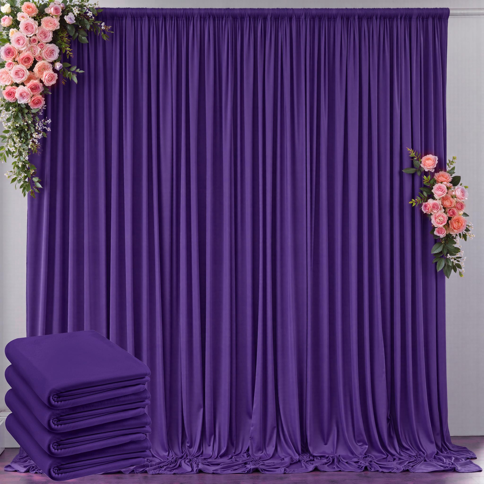 Photo 1 of 20 ft x 10 ft Wrinkle Free Purple Backdrop Curtain for Parties, 5ft x 10ft 4 Panels Polyester Purple Photo Backdrop Drapes for Wedding Birthday Party Baby Shower