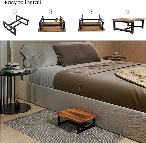 Miniatura 4 de HOLANA 6.5" Acacia Wood One Step Stool for Adults with Non-Slip Rubber Feet - 550 lbs Wooden Step Stools for Bed - Safety Stepping Stool Bathroom