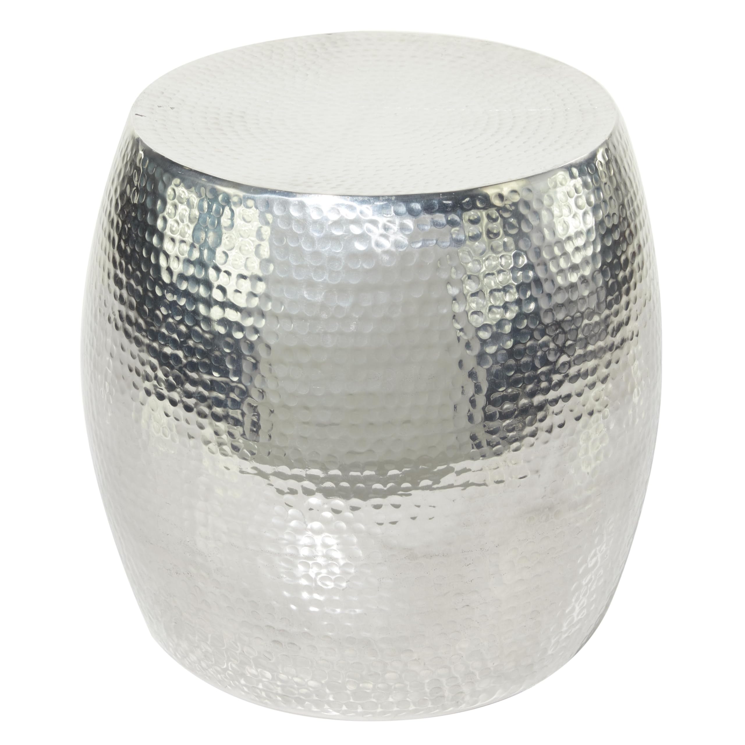 Deco 79 Aluminum Metal Side End Accent Table Drum Shaped End Table with Hammered Design, Side Table 14" x 14" x 16", Silver