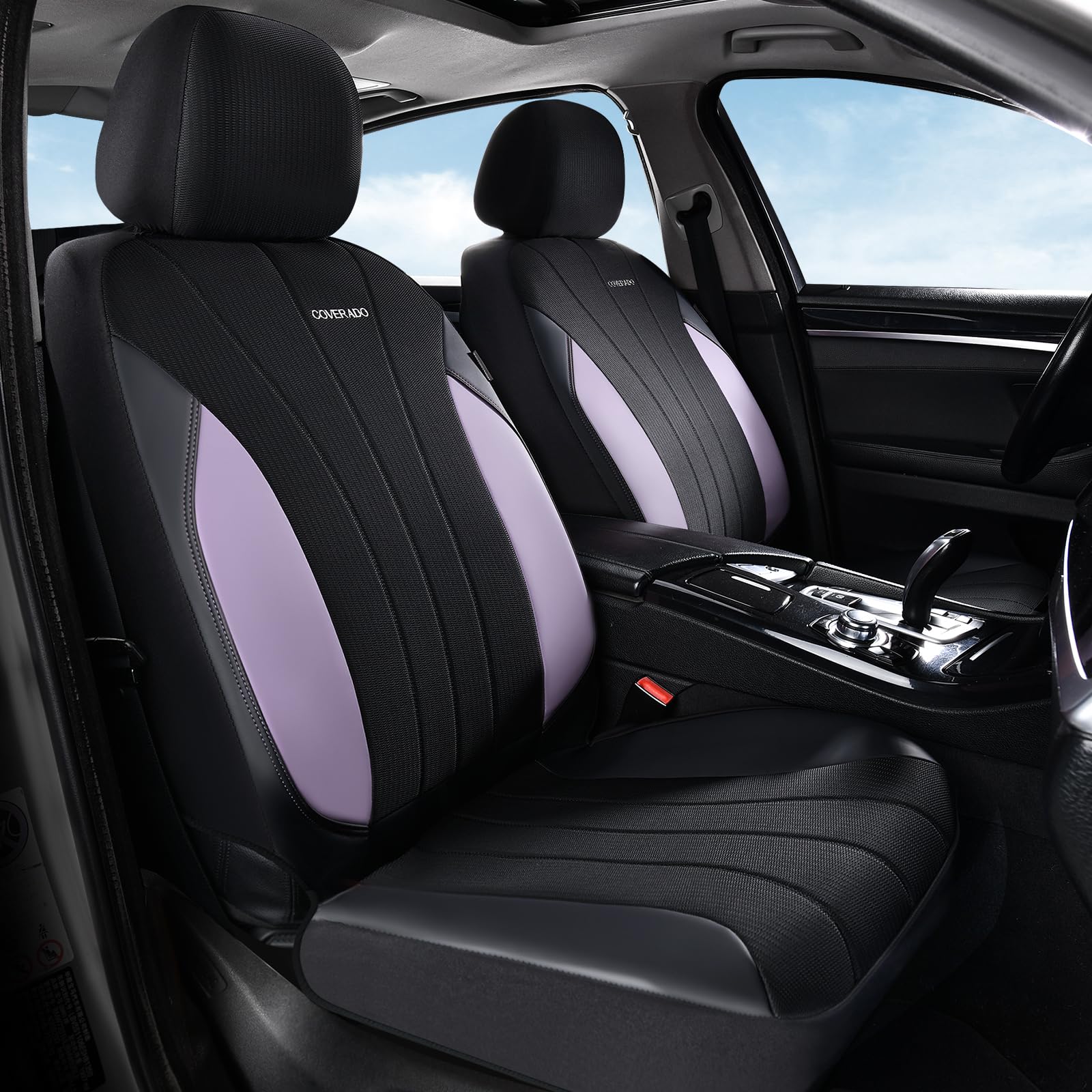 Coverado Seat Covers 2-Pack, PU Leather Car Protectors Front Seats, Luxury Universal Fit Seat Covers for SUV, Truck, Sedan and Most Vehicles