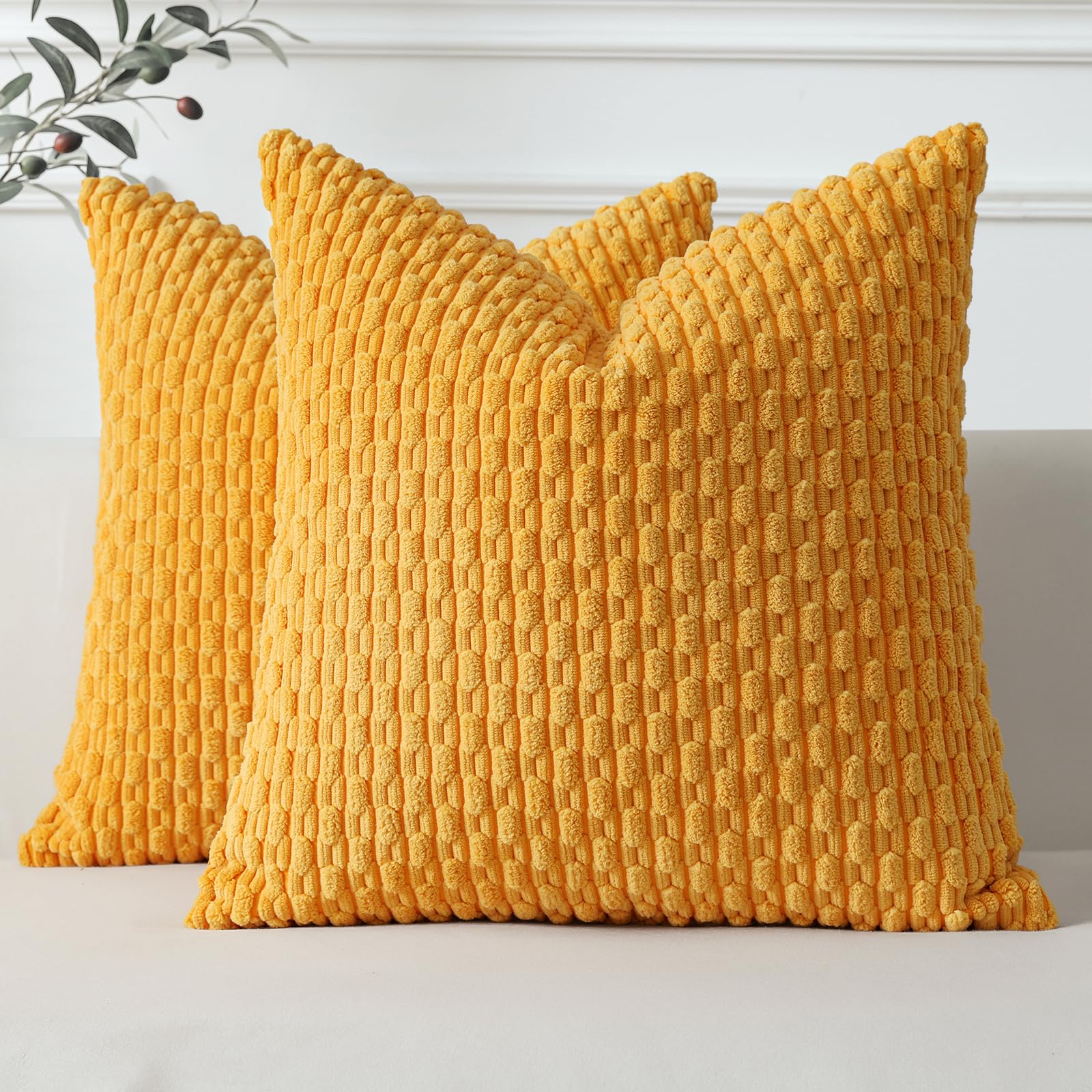 Sungeek Set of 2 Gold Yellow Soft Corduroy Decorative Cushion Covers Boho Striped Throw Pillow Covers for Sofa Couch Living Room Patio Farmhouse Home Decor Pillowcases 40x40cm โ image 1
