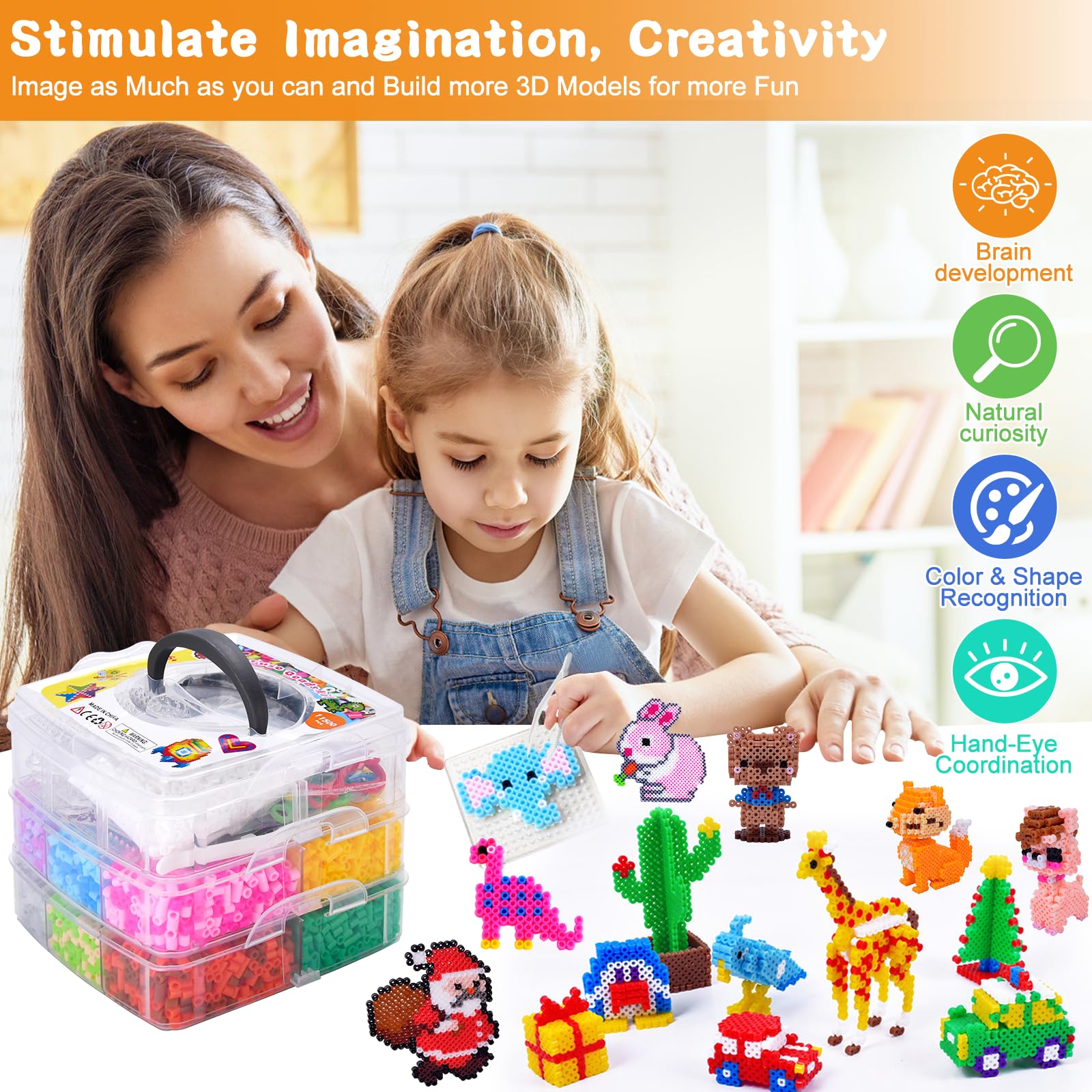 JOYBOY Perline da Stirare Set,11500 pcs Perline a Fusione,Fusione Kit Creativo Fai da Te,Set di Perline da Stirare,Perline da Stiro,Artigianali Fai Set con Carta Stiro,Stirare Pegboard e Accessori