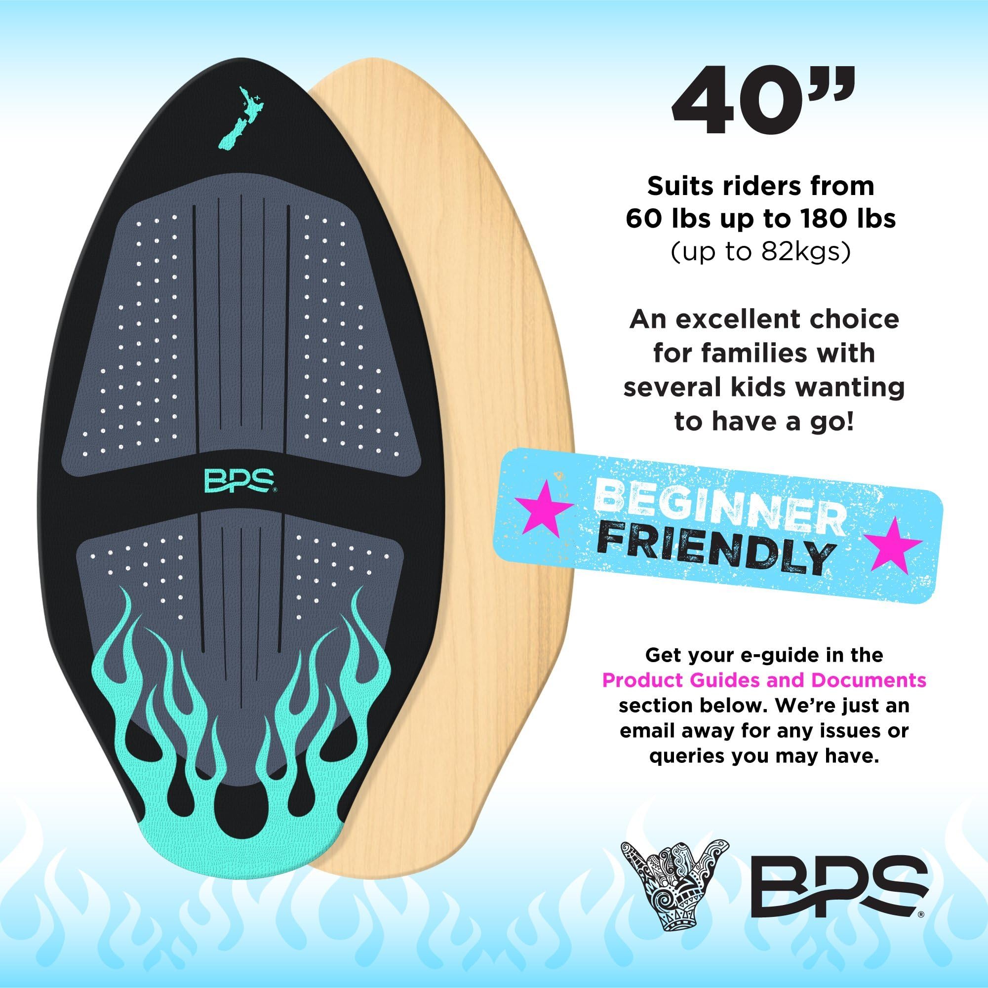 BPS New Zealand 'Flame' - Skimboard in legno ad alte prestazioni con cuscinetti di trazione personalizzati - con borsa imbottita opzionale in plastica riciclata - per bambini o adulti, disponibile in
