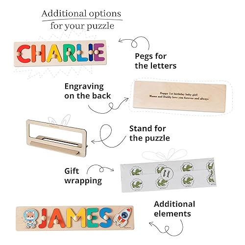 Miniatura 3 de Personalized Name Puzzle with Pegs by BusyPuzzle, Montessori Toys, Wooden Name Puzzle for 1 Year Old Baby, Gift for 1st Birthday, Christmas Gift for
