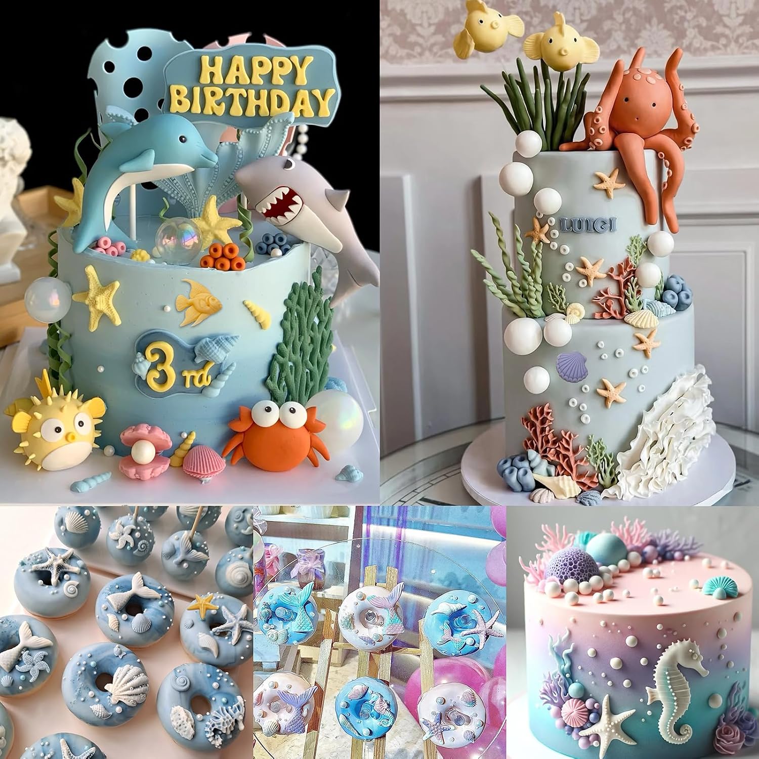 Ocean Animal Silicone Molds, Sea Creature Chocolate Candy Molds Starfish Coral Seashell Turtle Shark Shape Baking Mold For Fondant Ice Candle Soap Cake Cupcake Decoration
