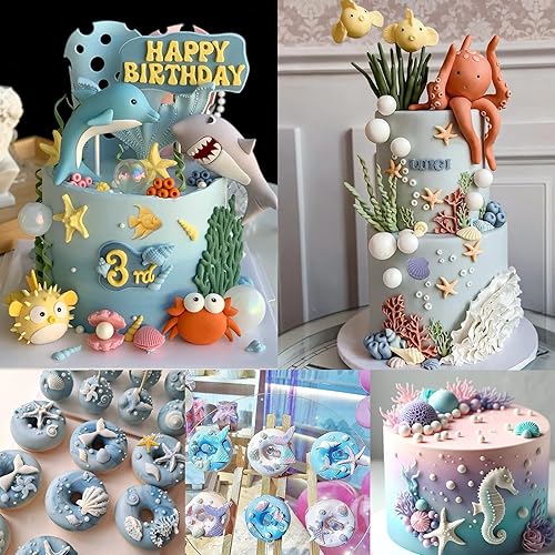 Miniatura 7 de Molde de silicona para pastel de temática marina, concha, coral, concha, tortuga, tiburón, forma de tiburón, para chocolate, caramelo, hielo, canle,