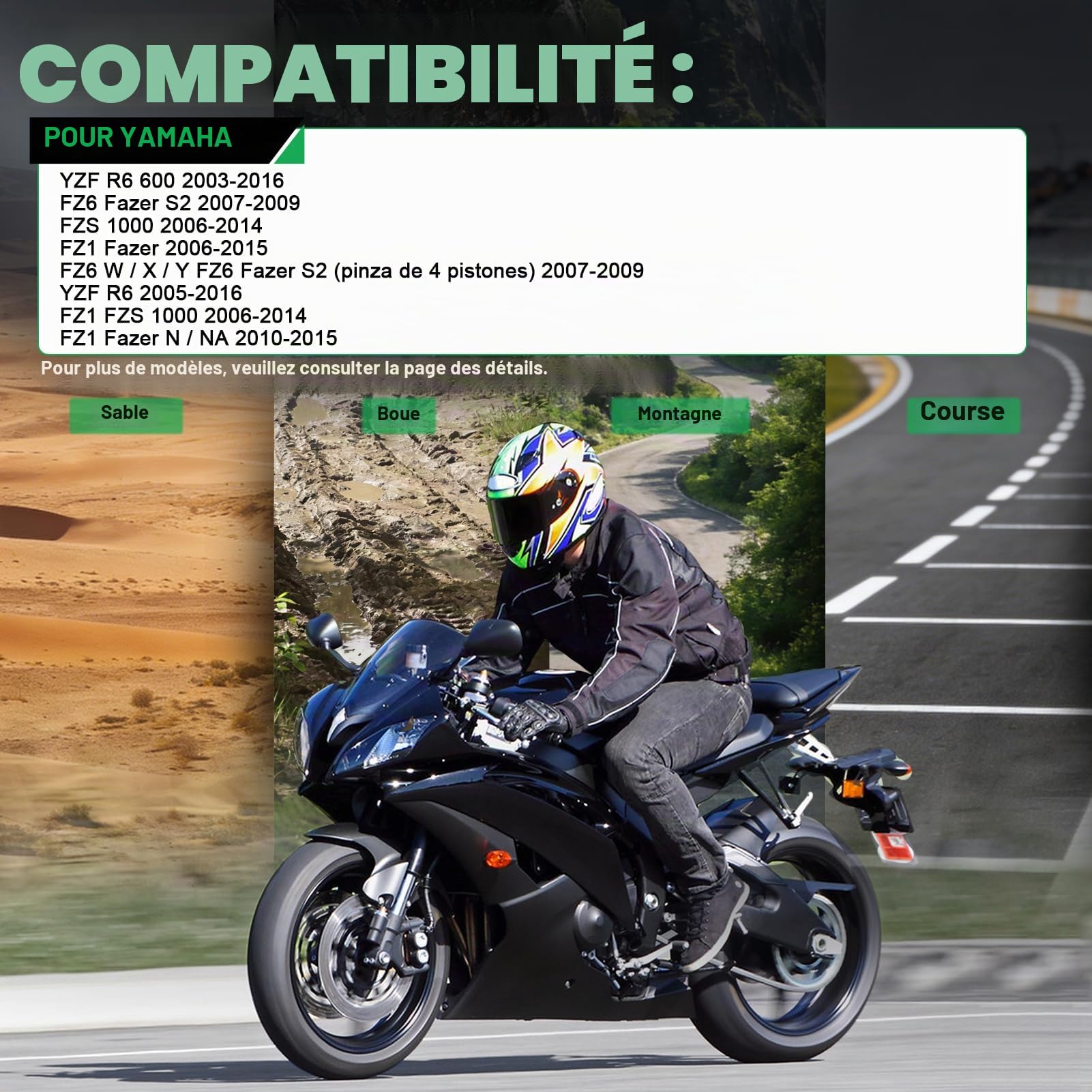Plaquettes de frein avant et arrière compatibles avec YZF R6 600 2003-2016 / FZ6 Fazer S2 2007-2009 / FZS 1000 2006-2014 / FZ1 Fazer 2006-2015