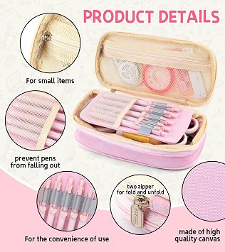 Big Capacity Pencil Pen Case, Portable Pencil Bag Pouch with Zipper,Pink