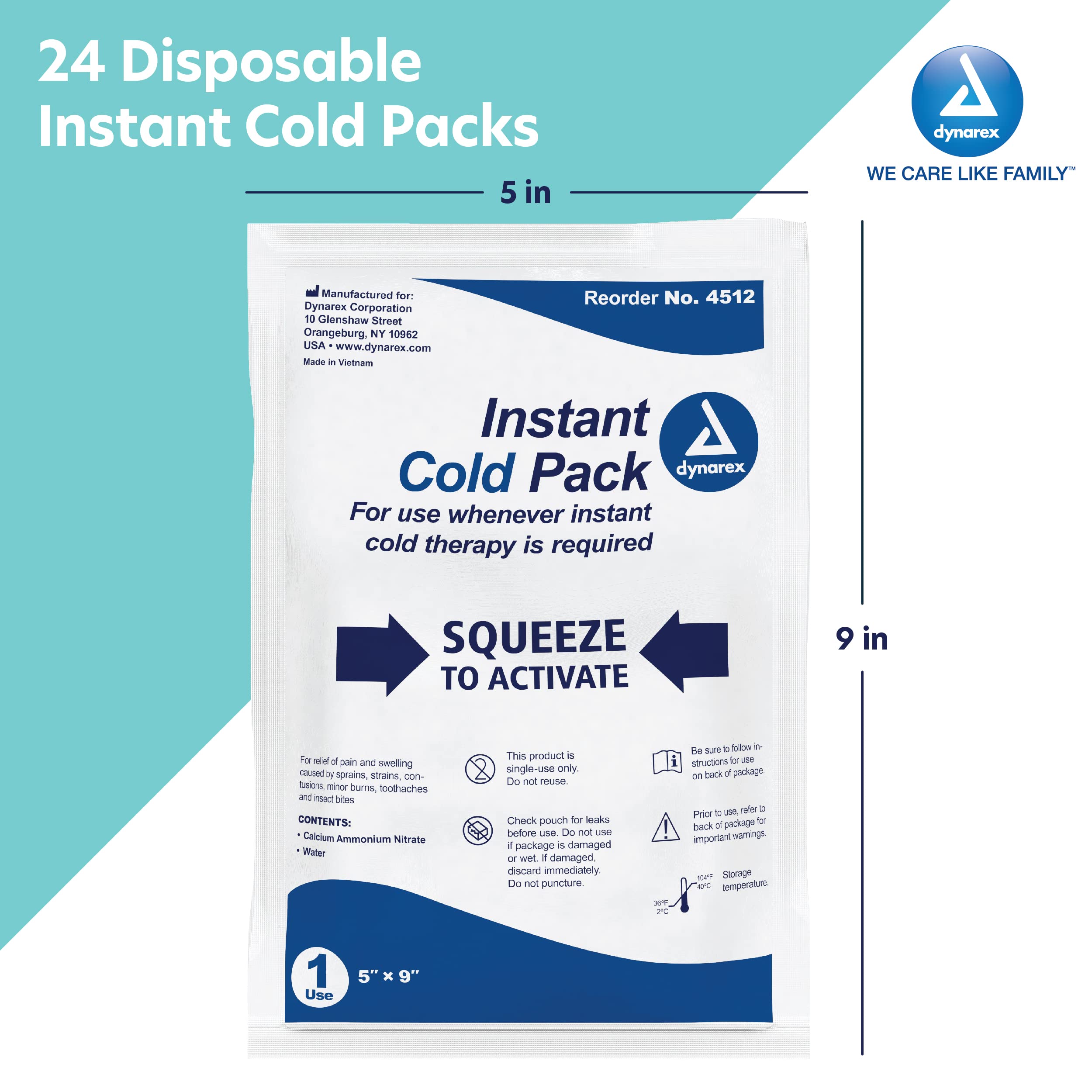 Dynarex Disposable Ice Packs for Injuries Instant Cold Packs for First Aid, Swelling, Sprains