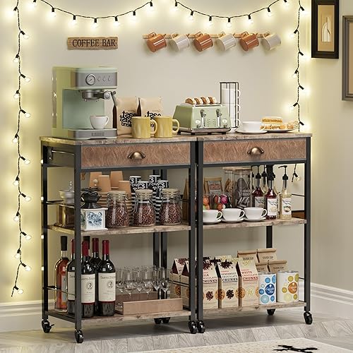 Miniatura 2 de X-cosrack Gabinete de barra de café con almacenamiento, carritos de barra de café de 3 niveles con cajón para buffets y aparadores del hogar, mesa