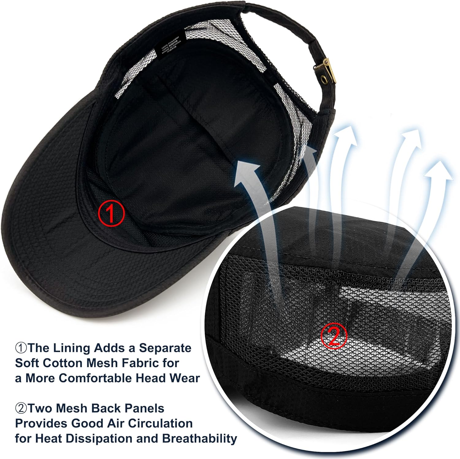 REDSHARKS Inner Pocket Cadet Caps for Women Mesh Back Army Military Hats for Men Breathable Flat Top Dad Cap - Image 5