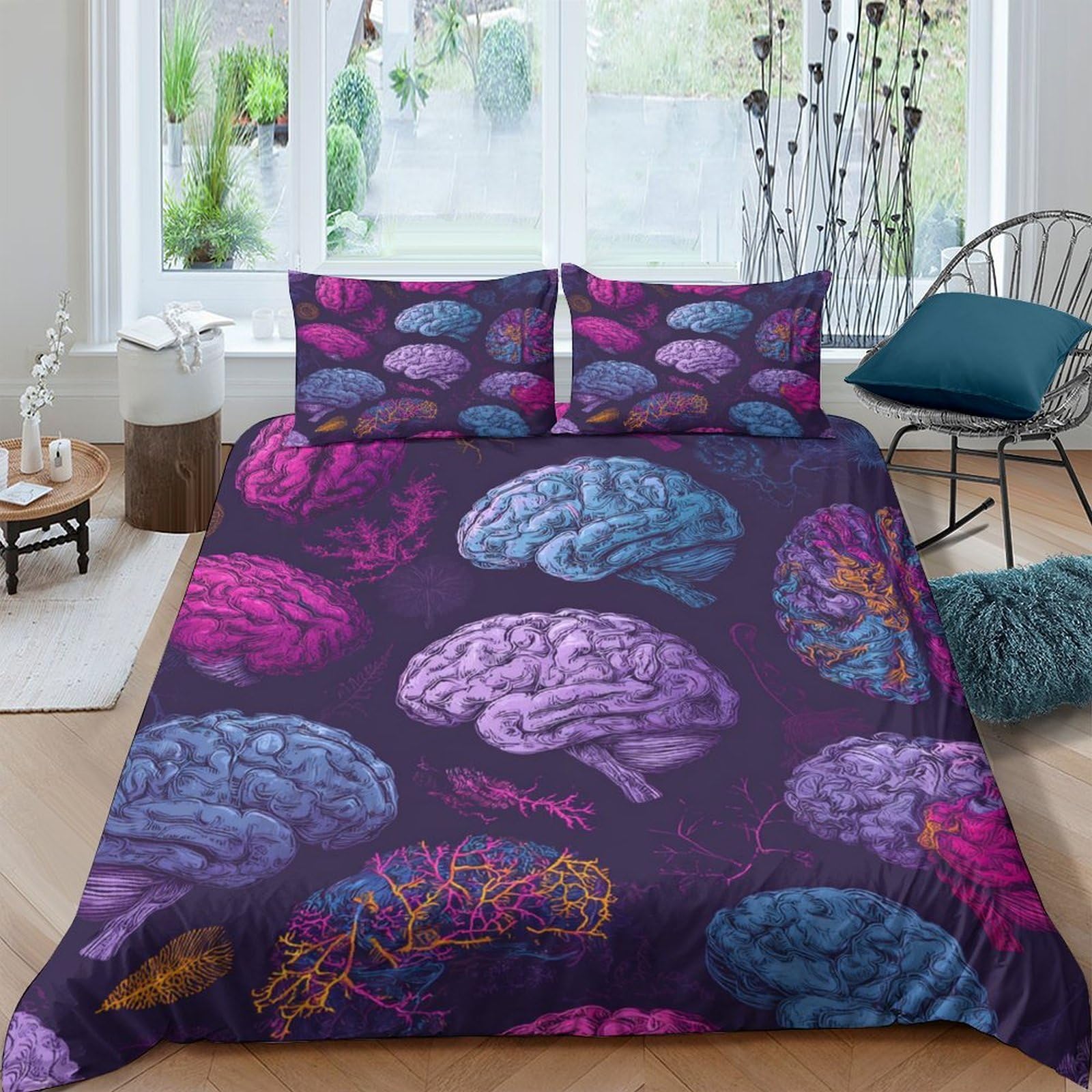 Ctjqhvkz Style-4 3D Printed Colorful Brain Pattern Fitted Sheet Microfiber Soft Breathable Neural Art Mattress Cover For Bedroom Dorm Decor Single（135X200cm）