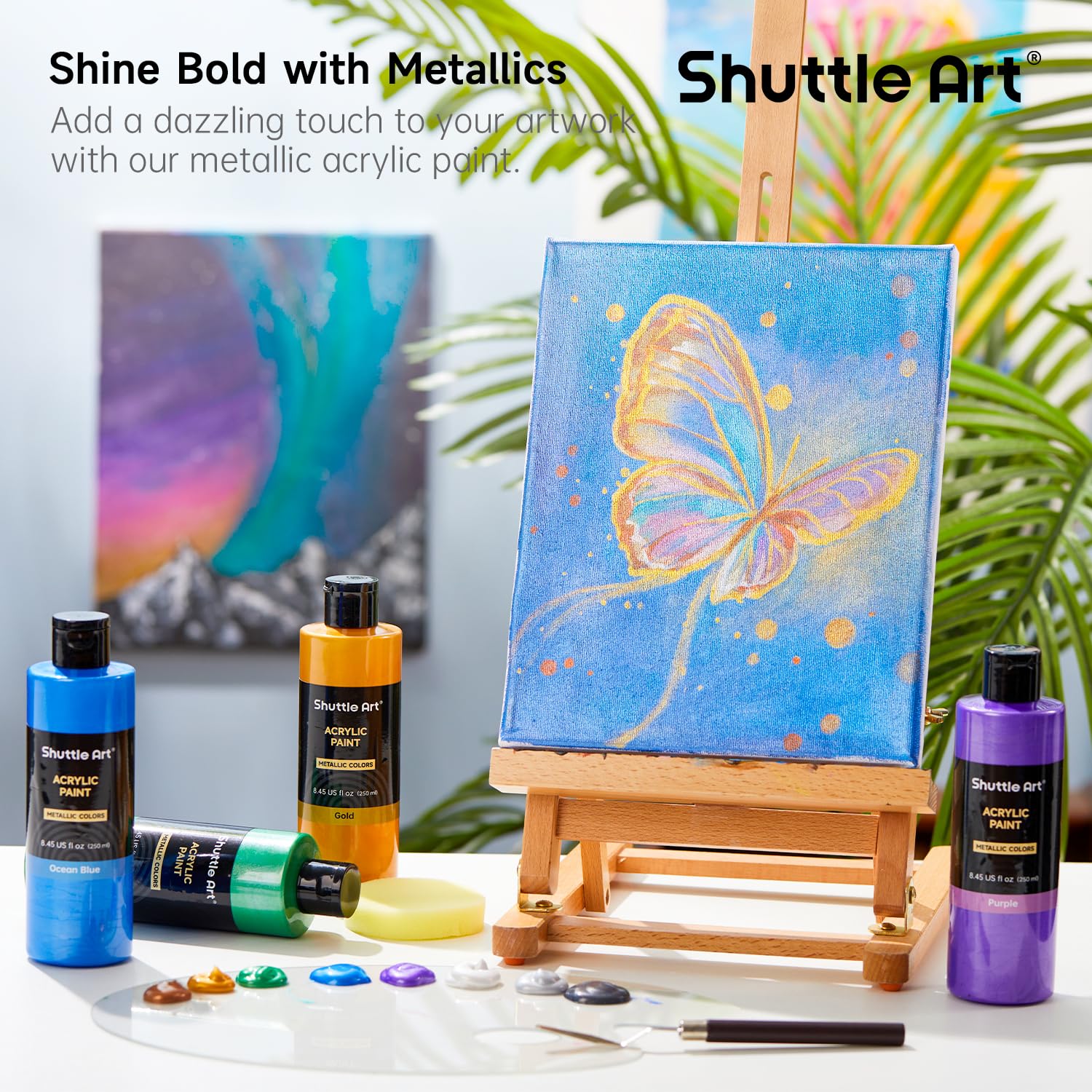 Amazon | Shuttle Art アクリル絵の具 メタリックカラー 8色 250ml 大