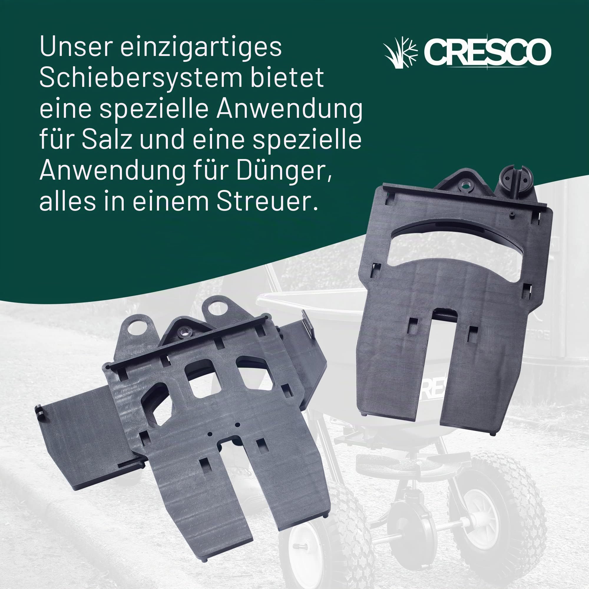 CRESCO 20 Dünger, Salz- und Samenstreuer – CR20SW Rollen-Grüner Roller | Easy Push Streuer | für Rasen- und Gartenpflege | Einstellbare Streumuster-Kontrolle | Kompletter schwerer bis leichter
