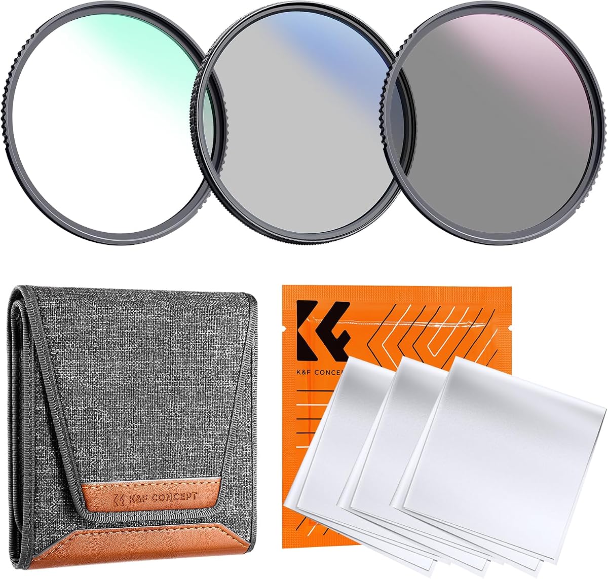 K&F CONCEPT 77mm UV/CPL/ND Lens Filter Kit | UV Filter+Polarizer Filter+Neutral Density Filter(ND4)+Cleaning Cloth+Filter Pouch K Series FS302