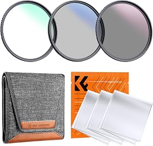 K&F Concept 77mm UV CPL ND4 Lens Filter Kit, UV Protector Circular Polarizing Neutral Density Filter Accessory for DSLR Cameras Cleaning Cloth Filter Bag Pouch