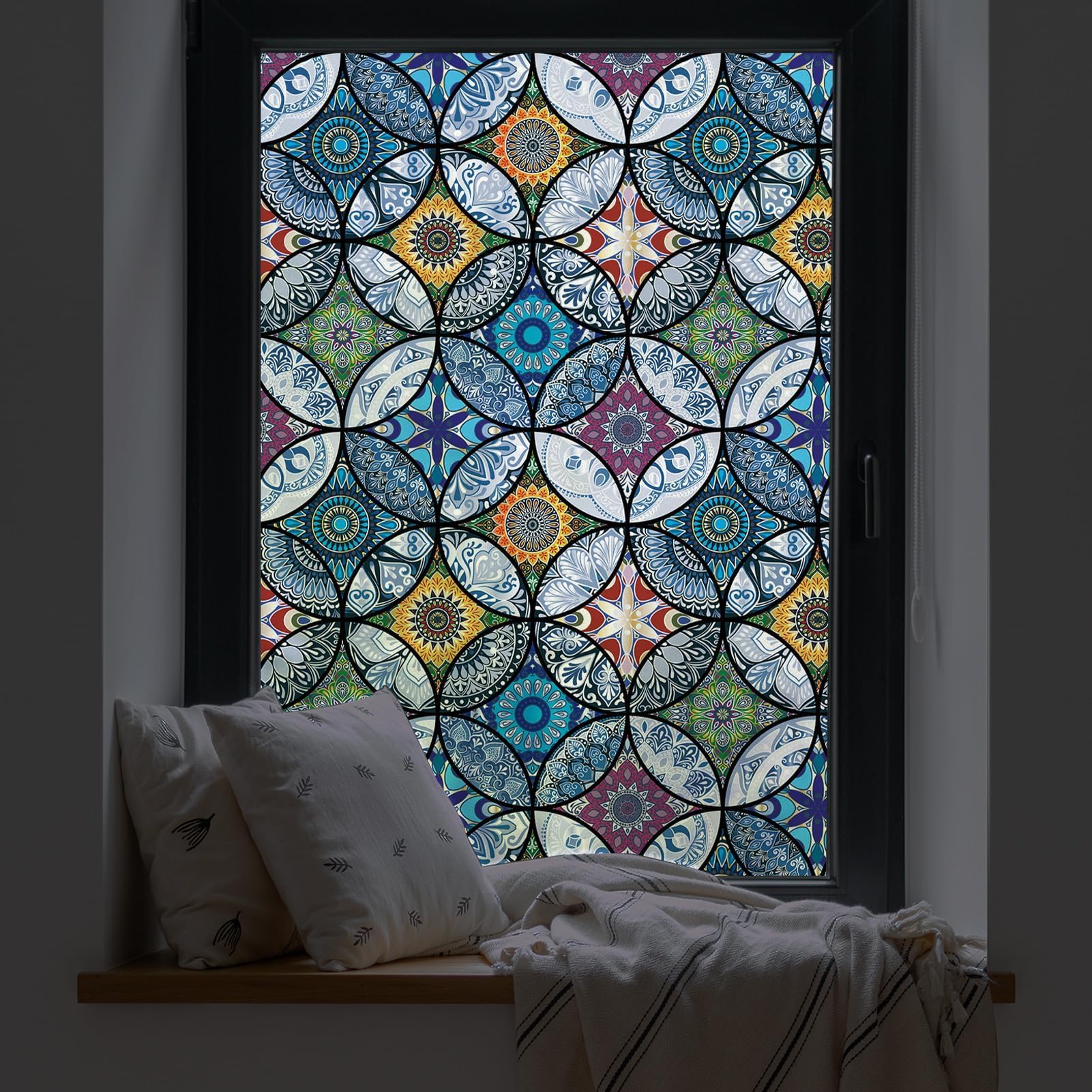 dktie Window Film Vinyl Non Adhesive Privacy Film Stained Glass Window
