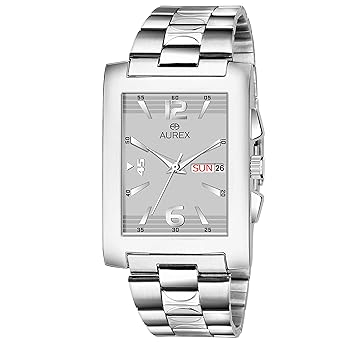 AUREX Analogue Mens Watch (Grey Dial Silver Colored Strap)