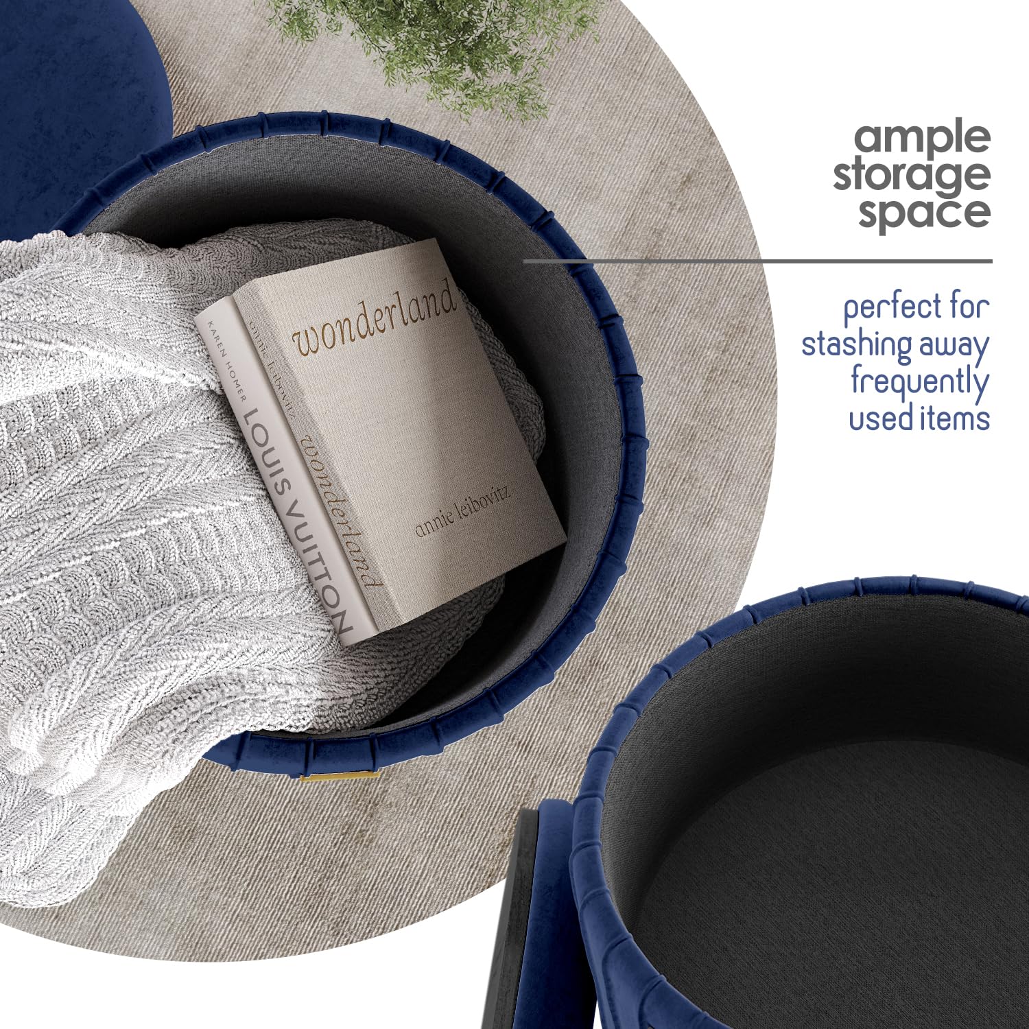 Pouf Rotondo Con Contenitore STORAGEBUD In Bouclé Grigio - Poggiapiedi Ottomano Con Coperchio Reversibile (Morbido/Legno) Per Soggiorno E Camera Da Letto, 43x33 Cm - 3