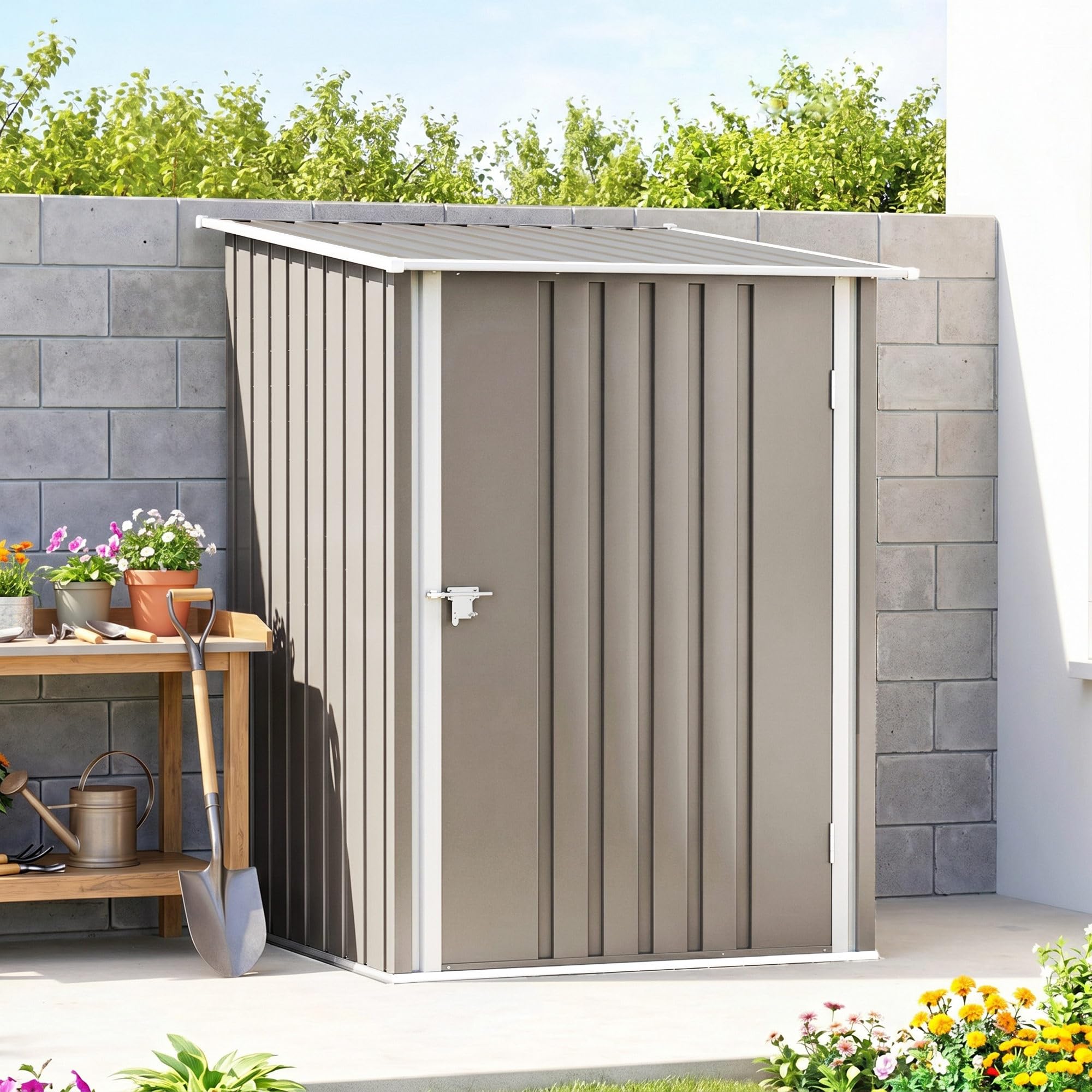 Outsunny Abri de Jardin 1m² - Remise pour Outils - cabanon Porte verrouillable - dim. 1L x 1,03l x 1,6H m - tôle d'acier ondulée Marron et Blanc