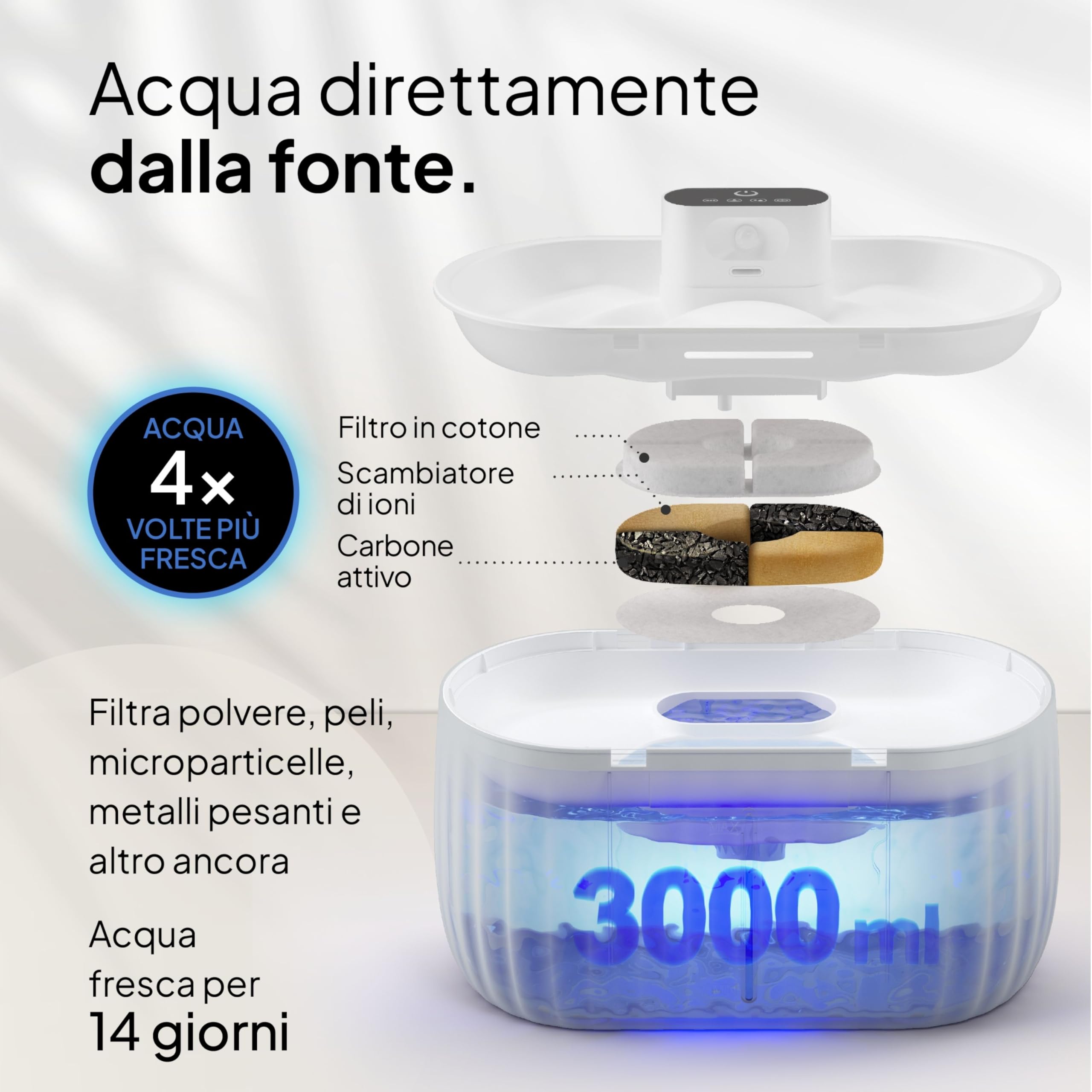 Pretty Paw Fontanella per Gatti Senza Fili 3L - con Sensore e Modalità Programmata, Acqua in Movimento per Stimolare a Bere, Struttura Leggera in ABS per Uso Domestico - Aqua Sense Pro (Bianco)