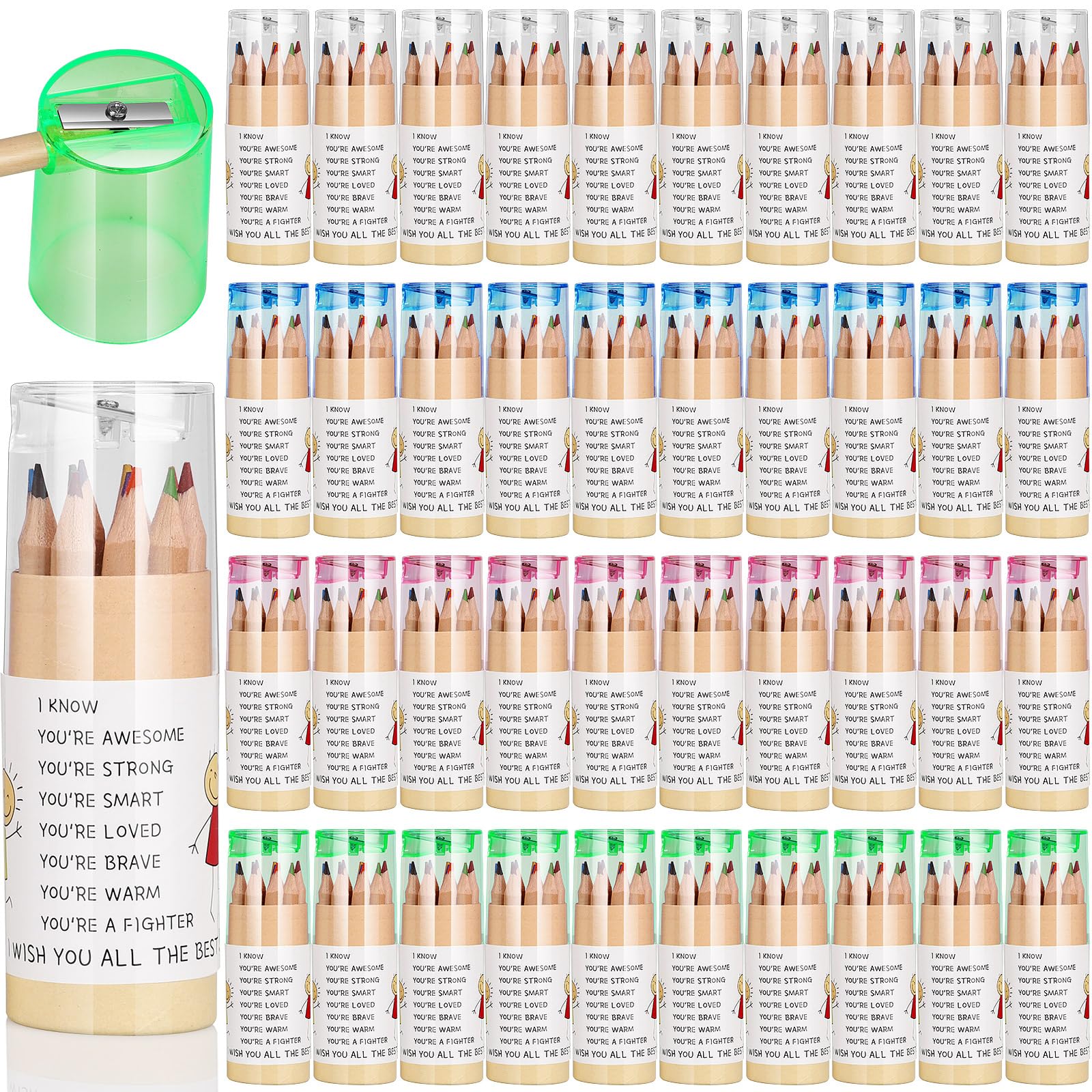 Dcocdeely 40 Pack Inspirational Colored Pencils with Sharpener in Tube, Operation Christmas Students Gift Mini Drawing Pencils Motivational Portable