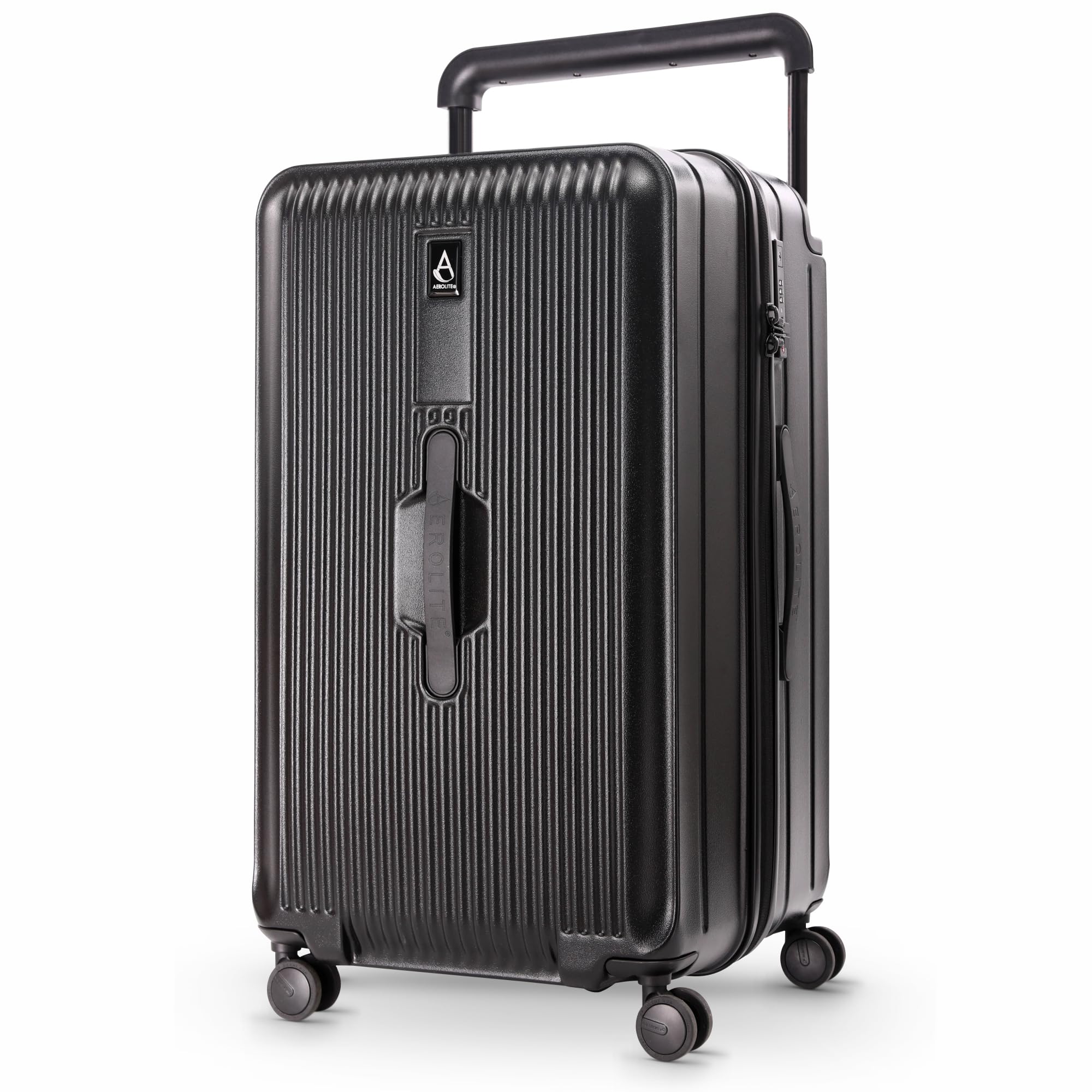 Aerolite M-Lite Großer Premium-Reisekoffer (112 l) zum Aufgeben Gepäck mit 4 + 1 leisen Rollen, Hartschale aus Polypropylen, wasserdichter Tasche, faltbaren Trennwänden und TSA-Schloss, Schwarz