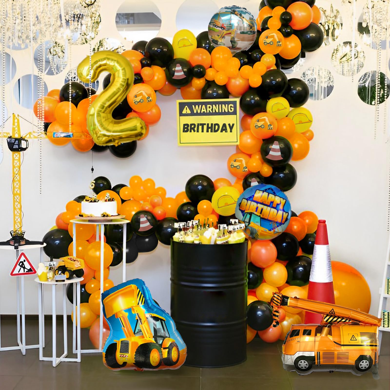 Baustellen-Ballon-Deko Für 2. Geburtstag – 26-teiliges Set Mit Bagger, Kran & Zahlen-2-Ballon