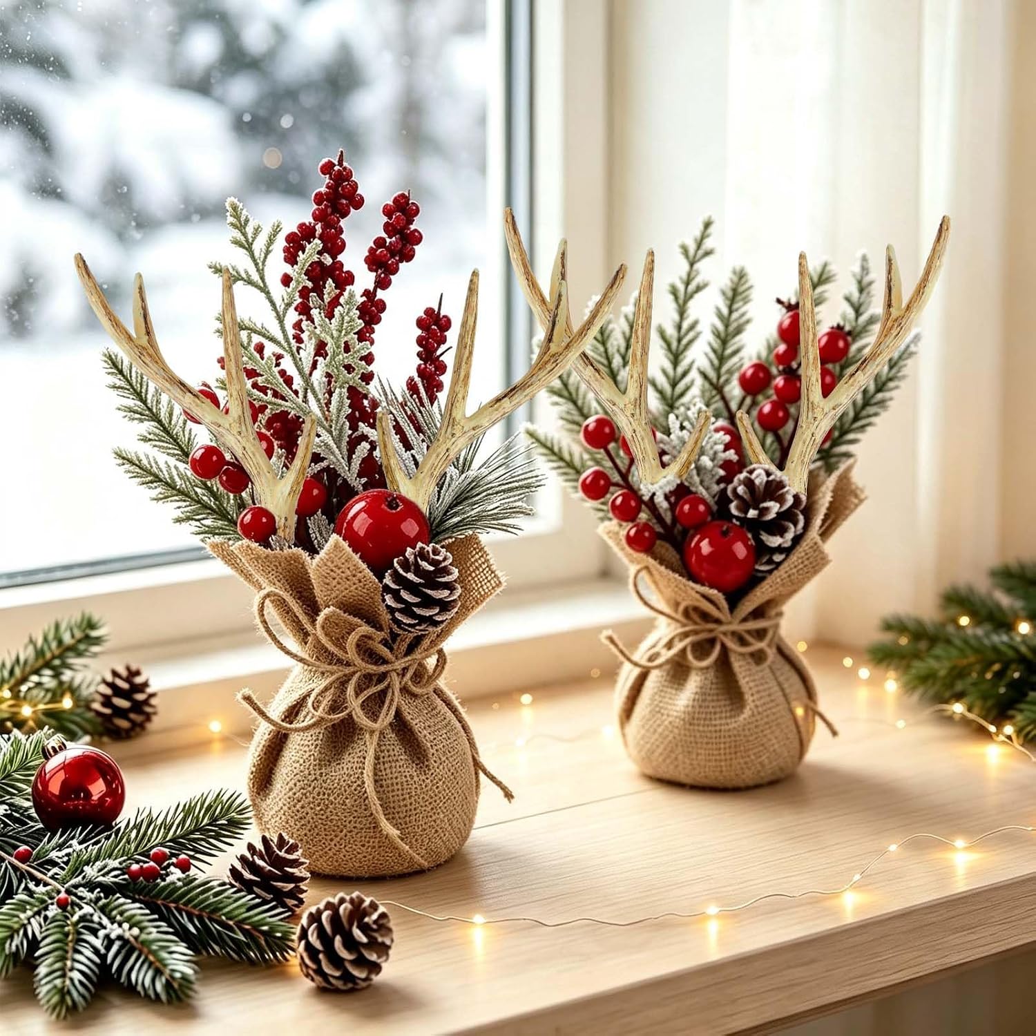 8 PCS Faux Deer Antler Picks 7.9" Reindeer Christmas Tree Decoration