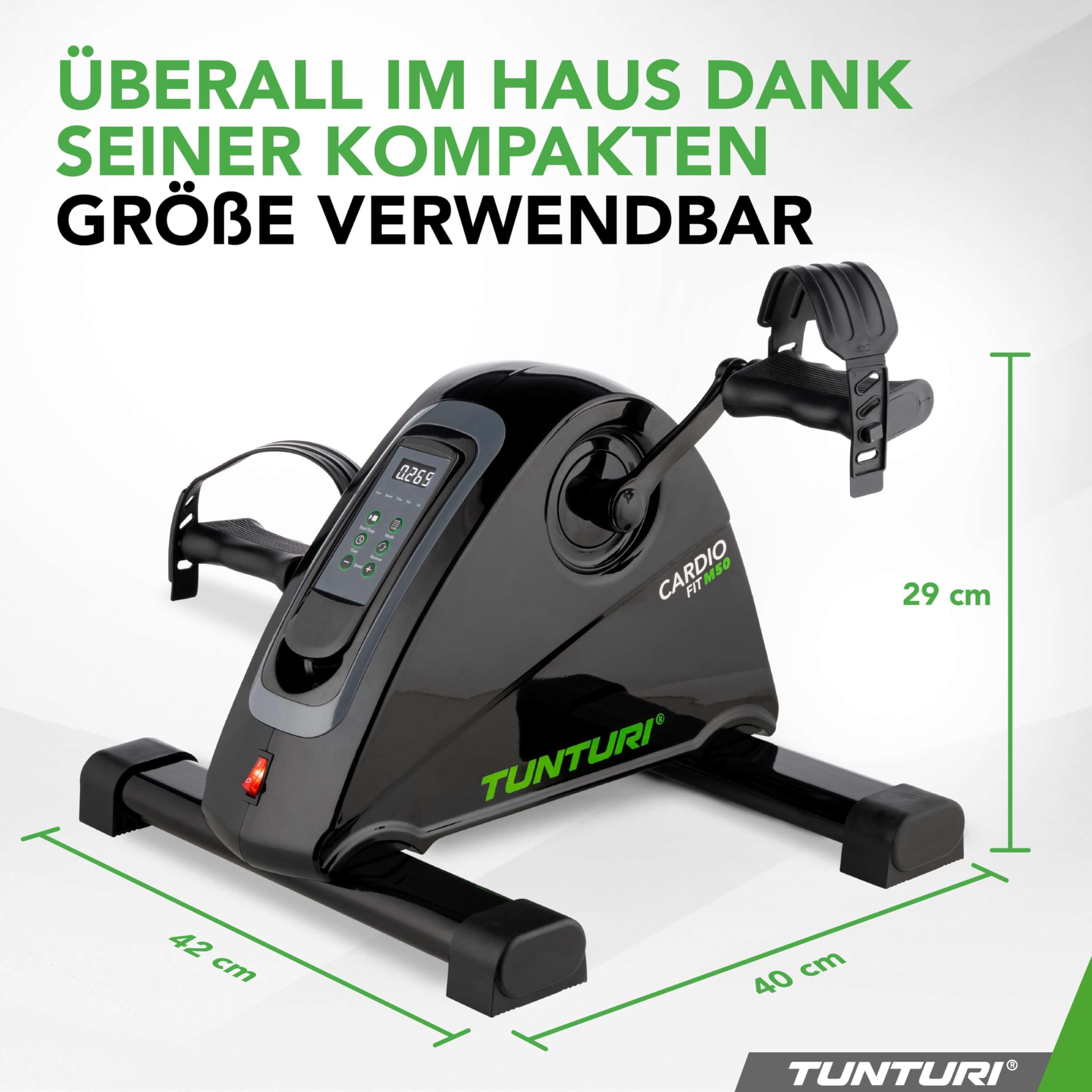 Tunturi Cardio Fit M50 Mini Heimtrainer mit Elektromotor, Pedal, Arm- und Beintrainer, Mini-Fahrrad, Bewegungstrainer für Senioren, mit LCD-Display, Schwarz