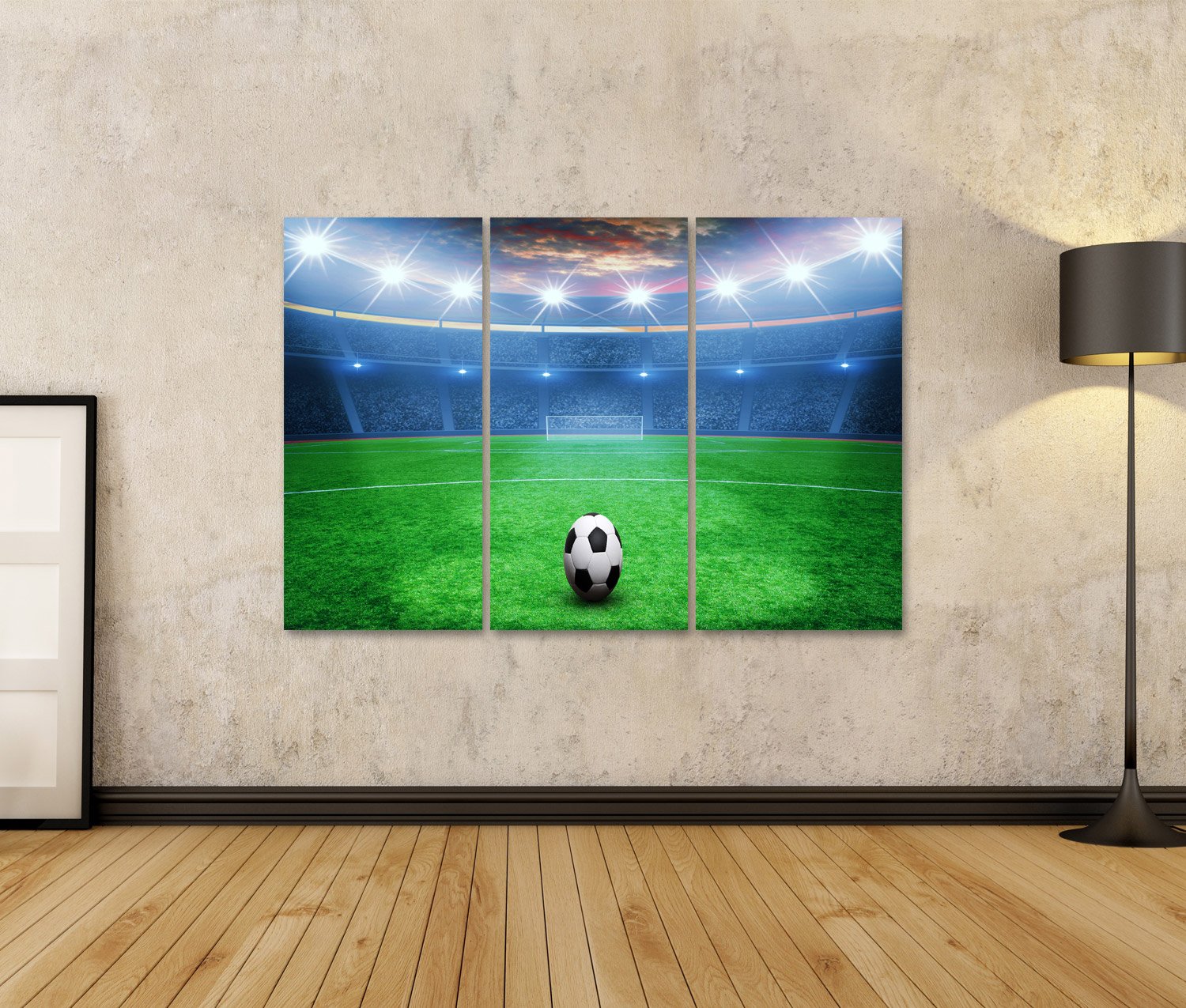 islandburner, Quadro Moderno Il Pallone da Calcio sullo Stadio Verde, Arena nella Stampa su Tela Quadro JYZ-IT