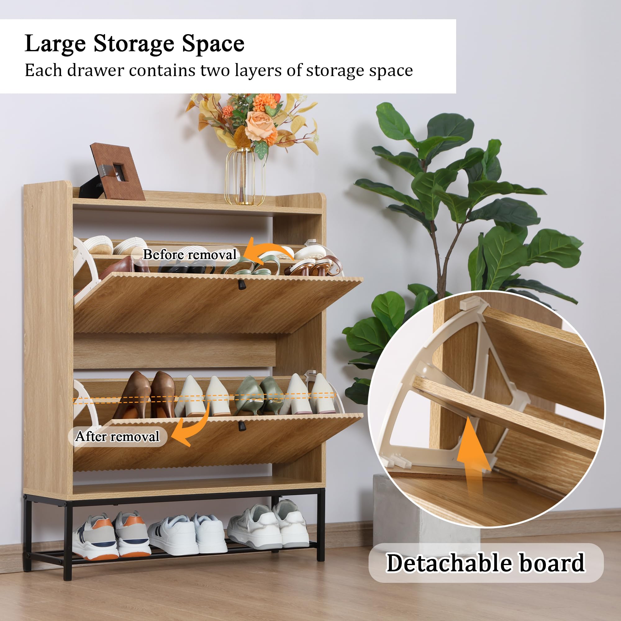 Pattern Shoe Cabinet - Organizador de almacenamiento de doble capa, doble puerta, diseño moderno y duradero con estantes ajustables