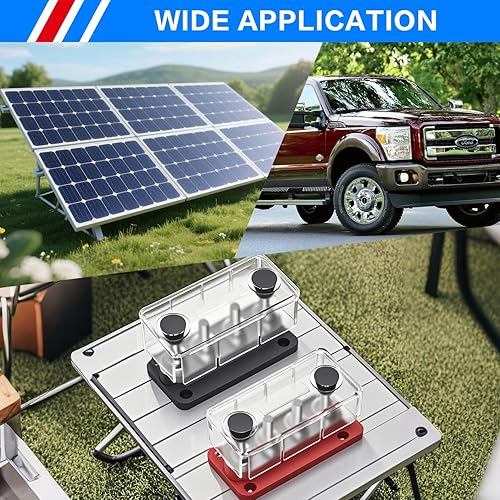 Miniatura 11 de Bloque de distribución de energía de barra de bus de 300 A, 4 x 3/8 pulgadas (M10), pernos de terminales de 48 V CC positivo y bloque de terminales