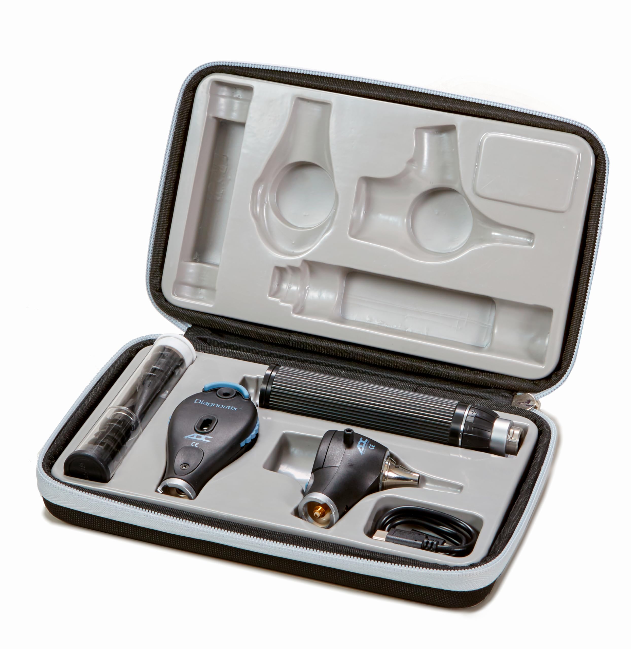 ADC Portable Diagnostic Set, USB Rechargeable, with PMV Otoscope and Coax Ophthalmoscope, LED Lamps, 3.5V, Hard Case, Diagnostix 54380L