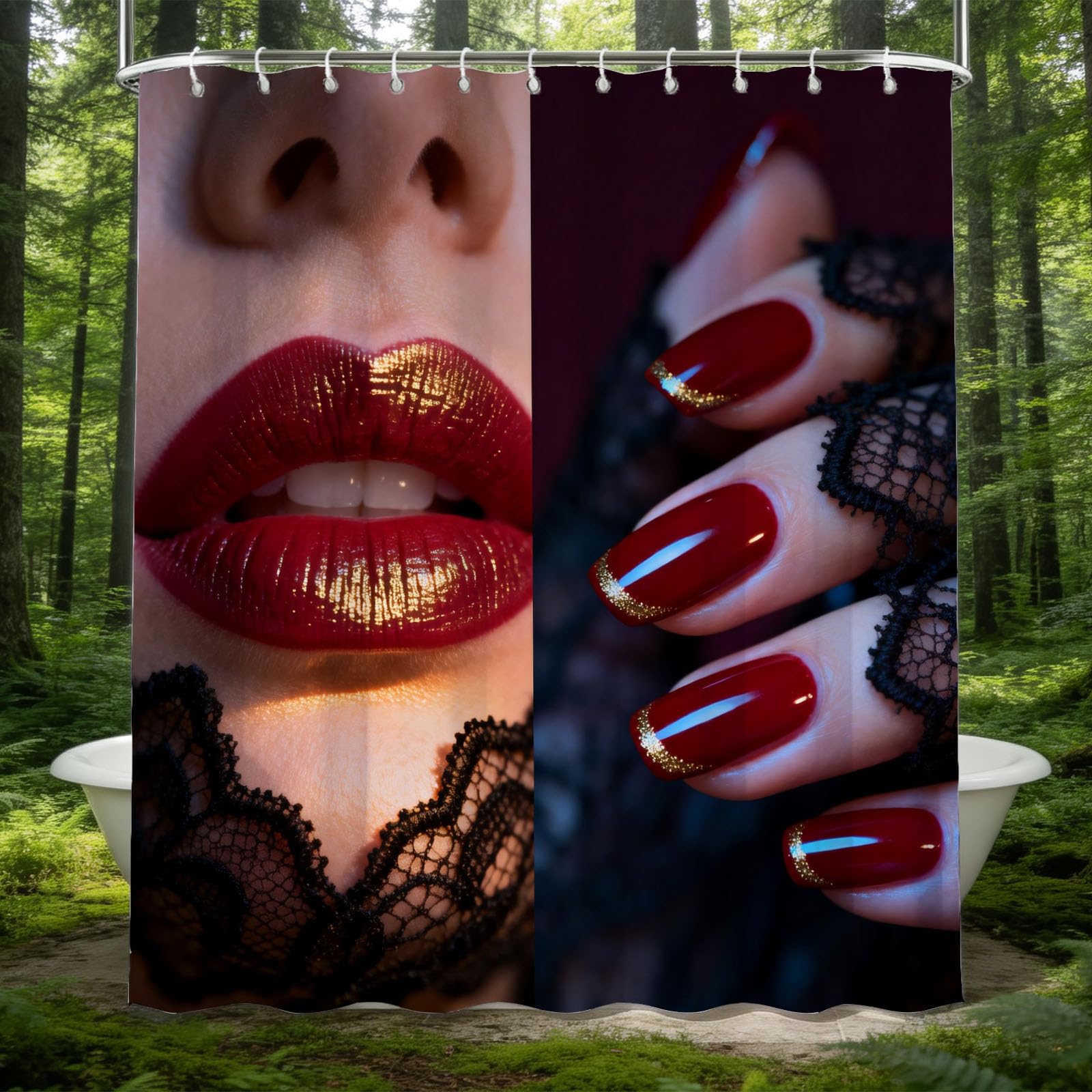 Hongduo 3D Beauty Makeup Shower Curtain for Stalls Bathtubs Romantic Atmosphere Bathroom Decor Shower Curtain Set Polyester Fabric Waterproof 200x200cm/79X79 Inch with Hooks