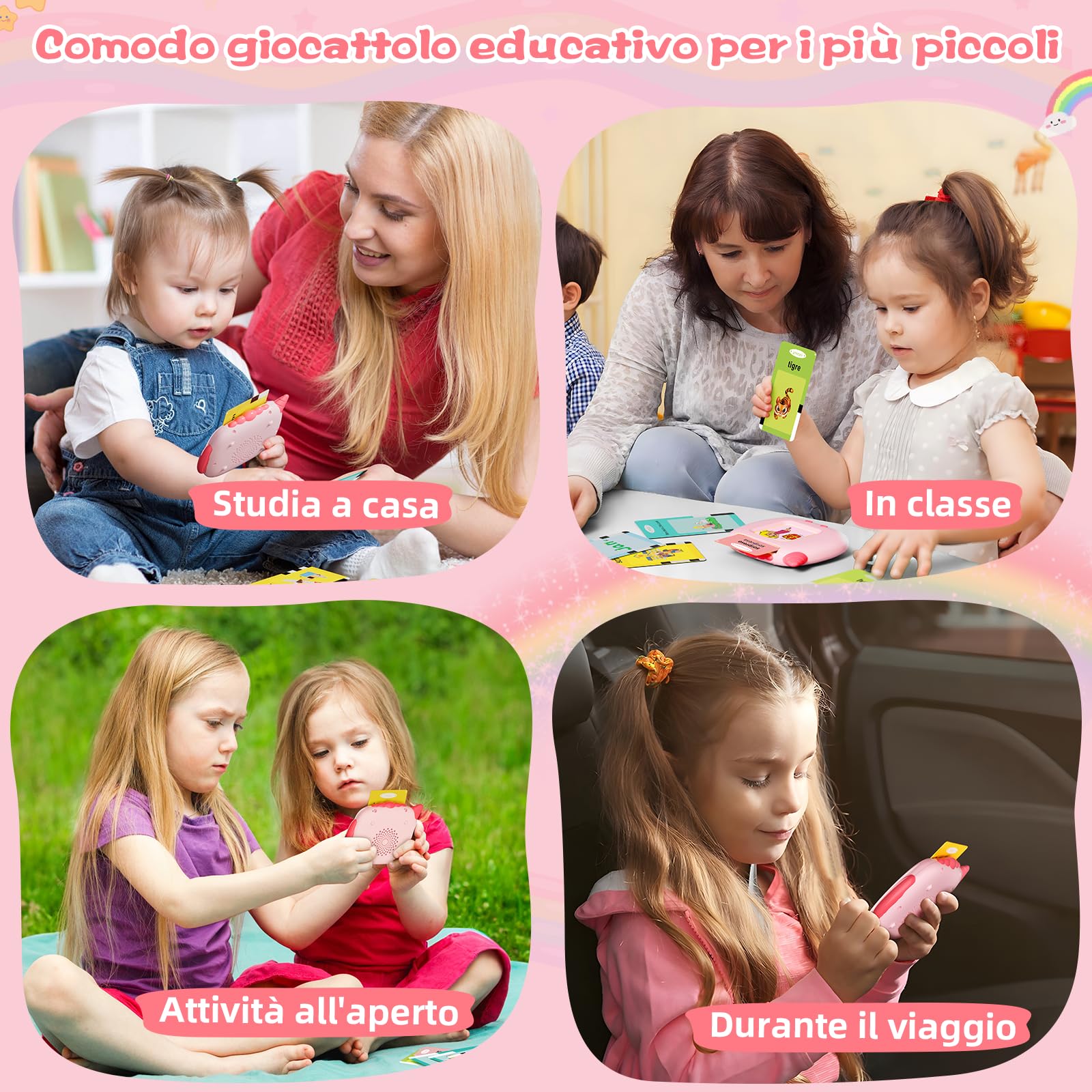 Italiano Standard, Educativi Flashcards Parlanti, Amico Vocabolo Gioco 2-6 Anni, 400 Parole Giocattoli Montessori Apprendimento, Prescolari Giochi Educativi, Regali Bambini 2,3,4,5,6 (Rosa, IT)