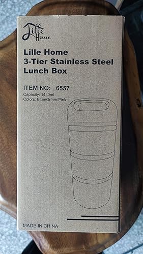Miniatura 8 de Lille Home Lonchera de acero inoxidable de 3 capas de 1.43 litros, a prueba de fugas, sin BPA, caja Bento para preparación de comidas sobre la